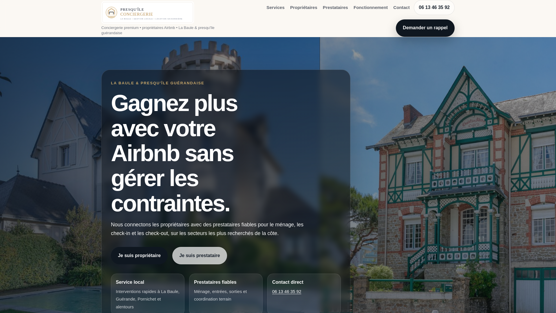 website screenshot of https://presquile-conciergerie.fr/