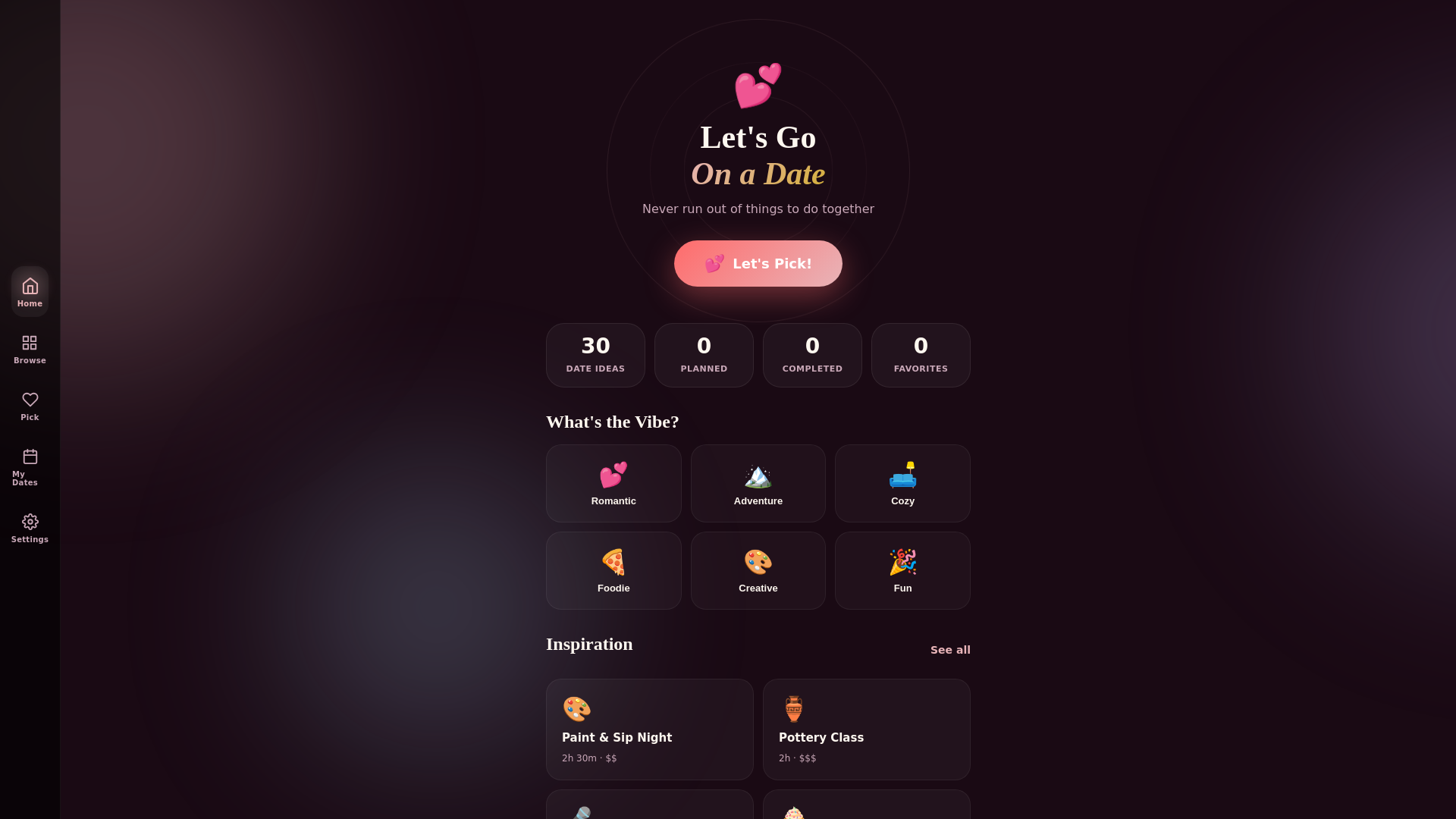 website screenshot of https://letsgoonadate.app/