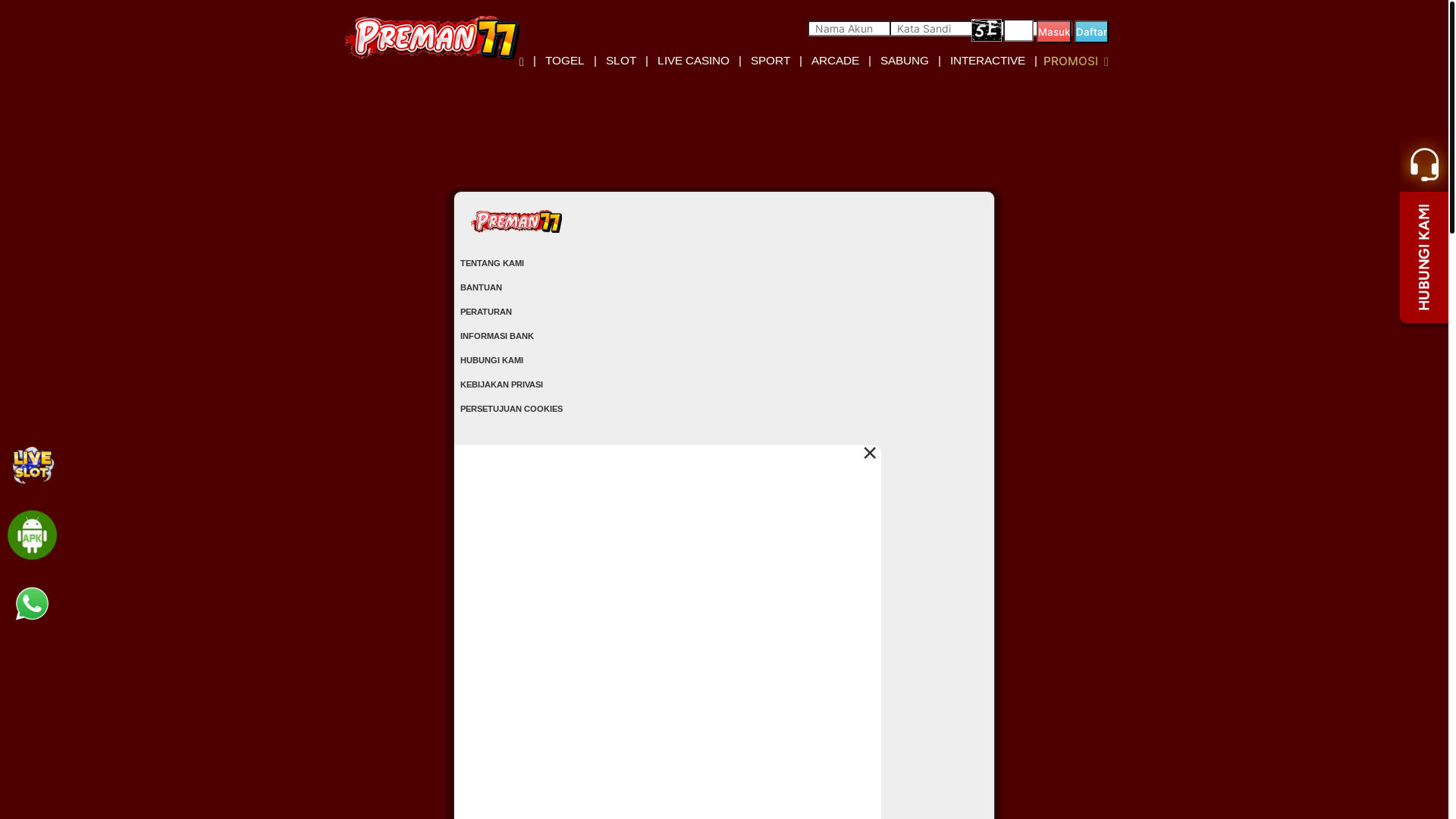 website screenshot of https://preman77.icu/