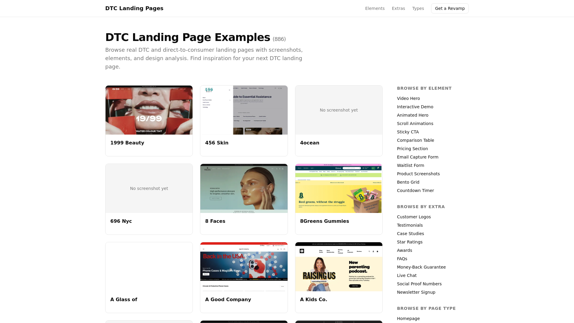 website screenshot of https://dtclandingpages.com/