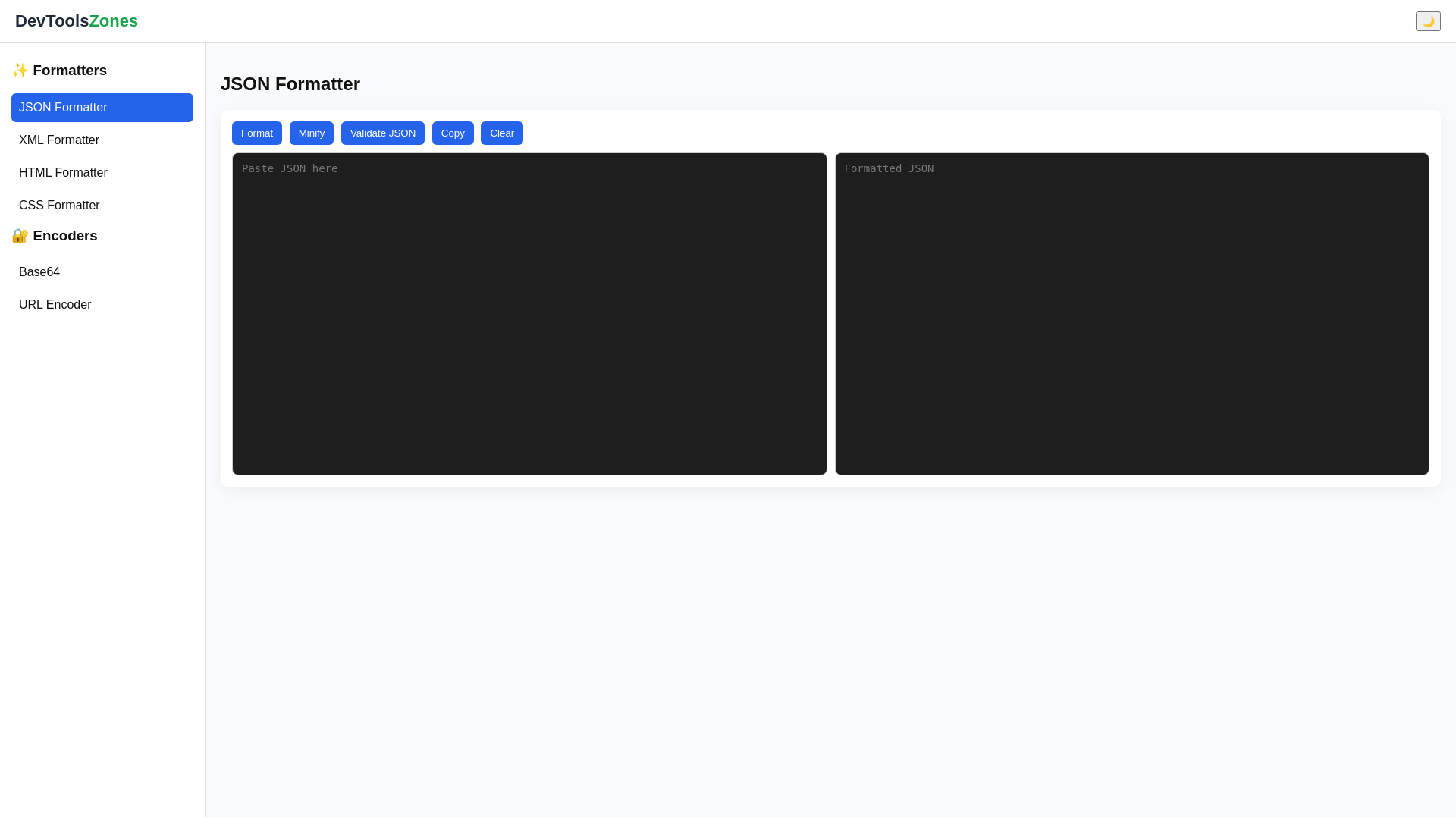 website screenshot of https://devtoolszones.com/