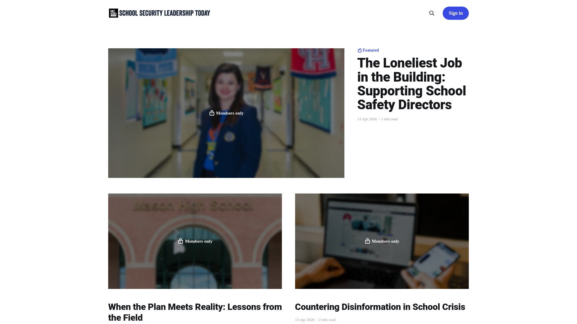 website screenshot of https://schoolsecurityleadershiptoday.org/