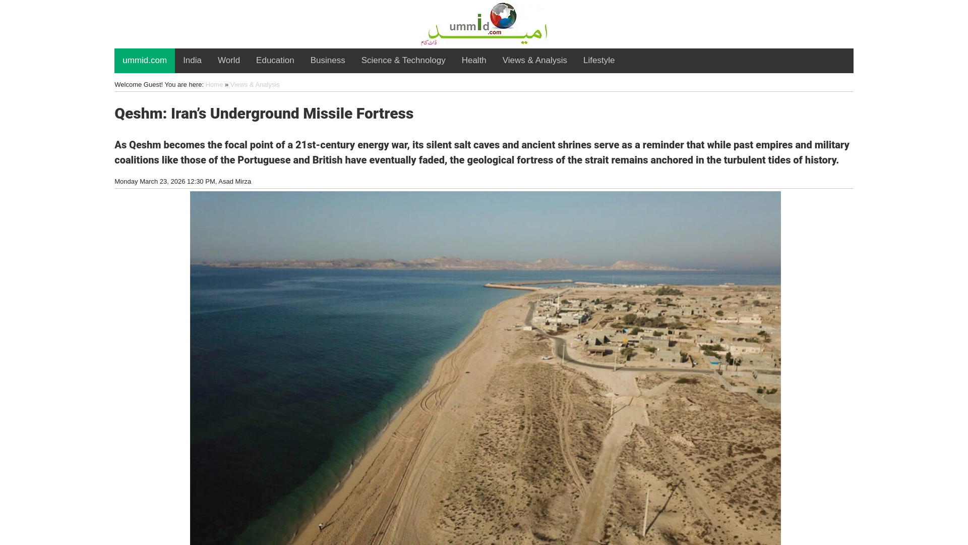 website screenshot of https://www.ummid.com/news/2026/3/19/qeshm-irans-underground-missile-fortress.html