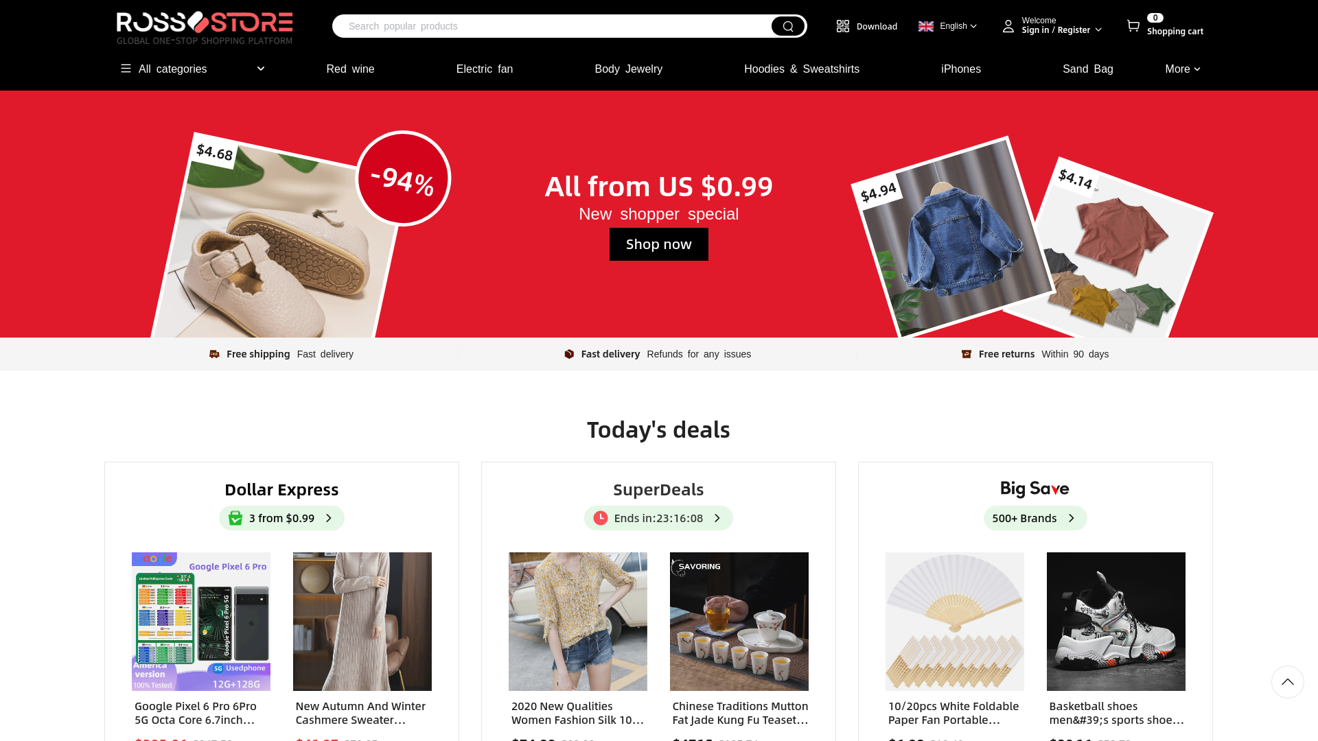 website screenshot of https://globalrossstore.com/
