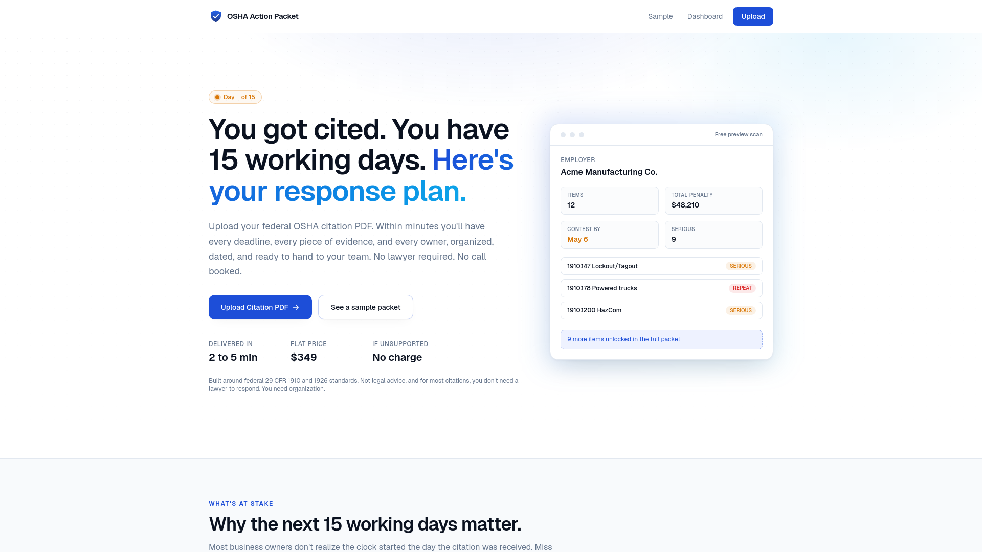 website screenshot of https://oshaactionpacket.com/