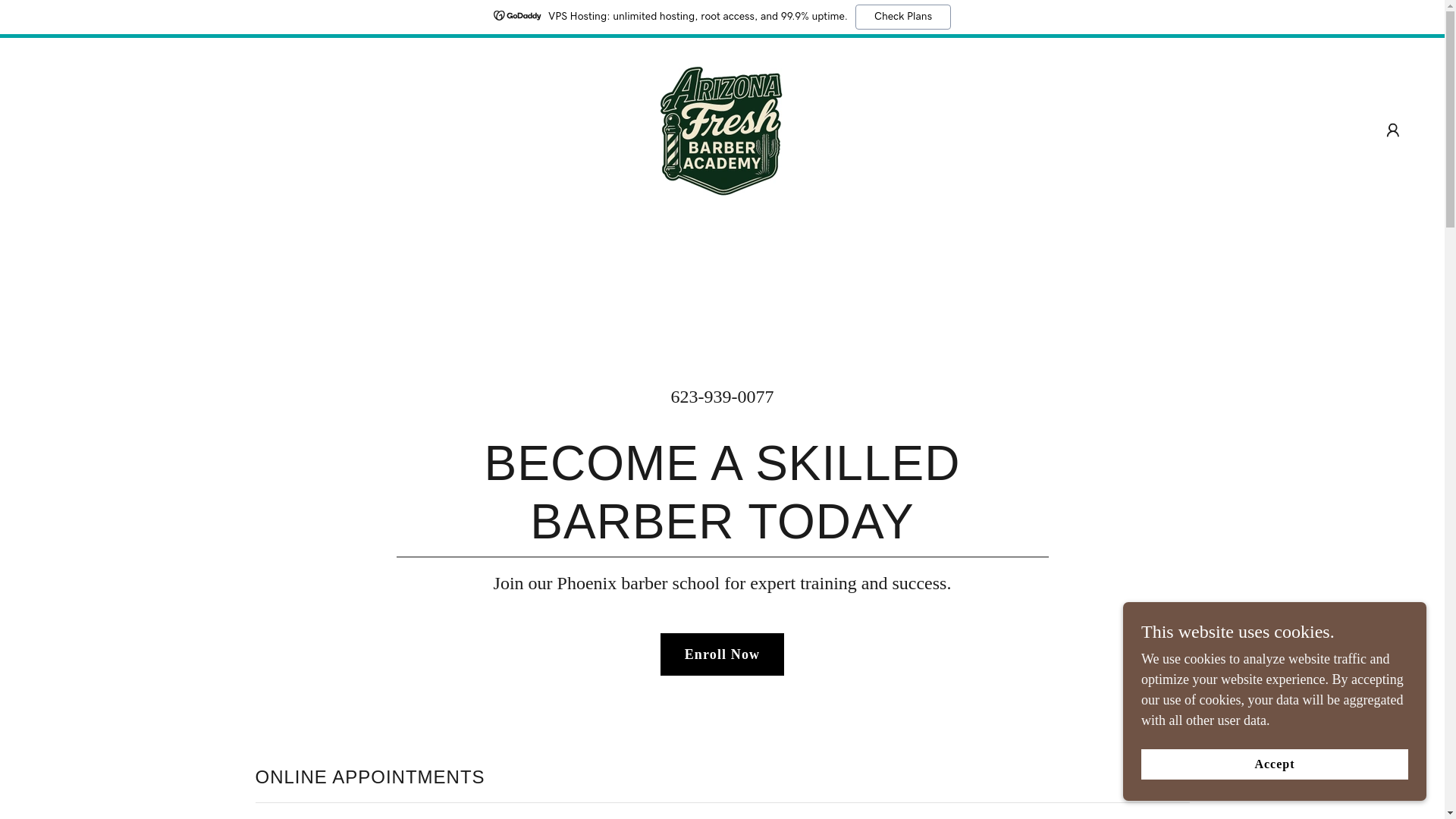 website screenshot of https://arizonafreshbarberacademy.com/