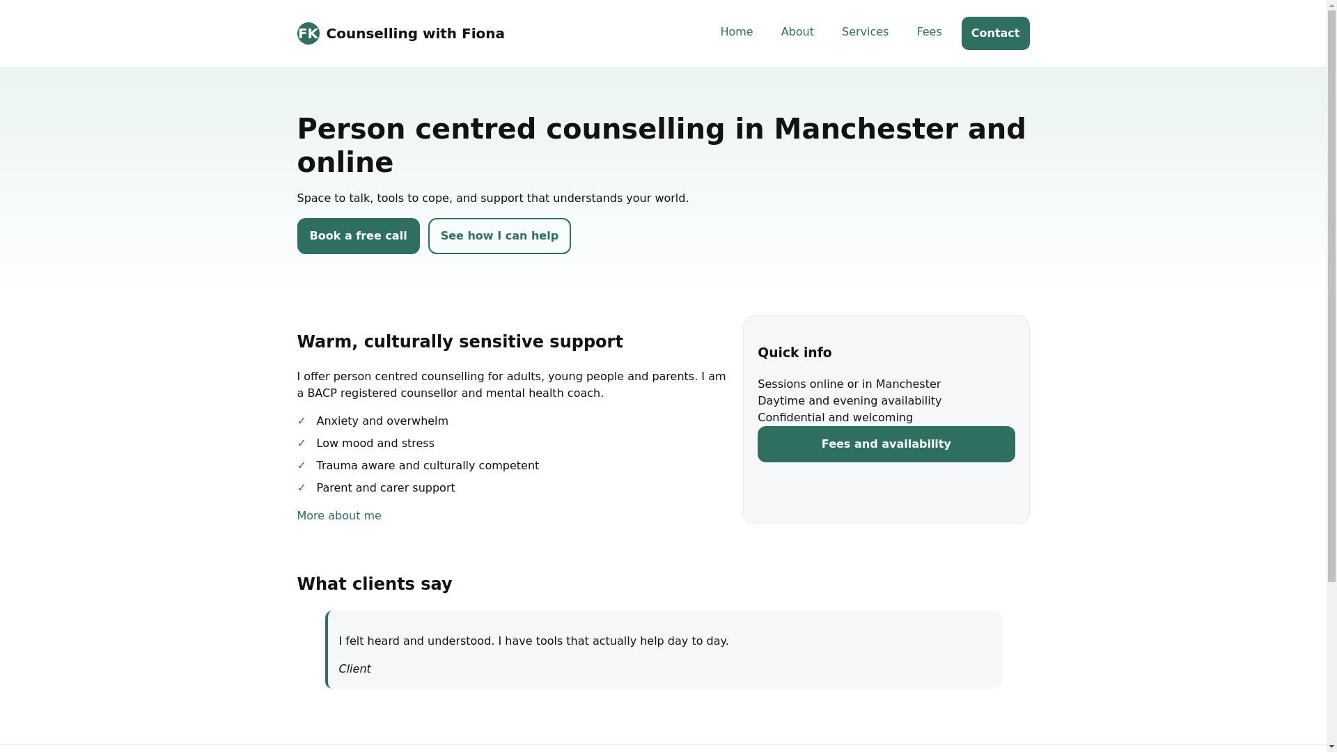 website screenshot of https://counsellingwithfiona.com/