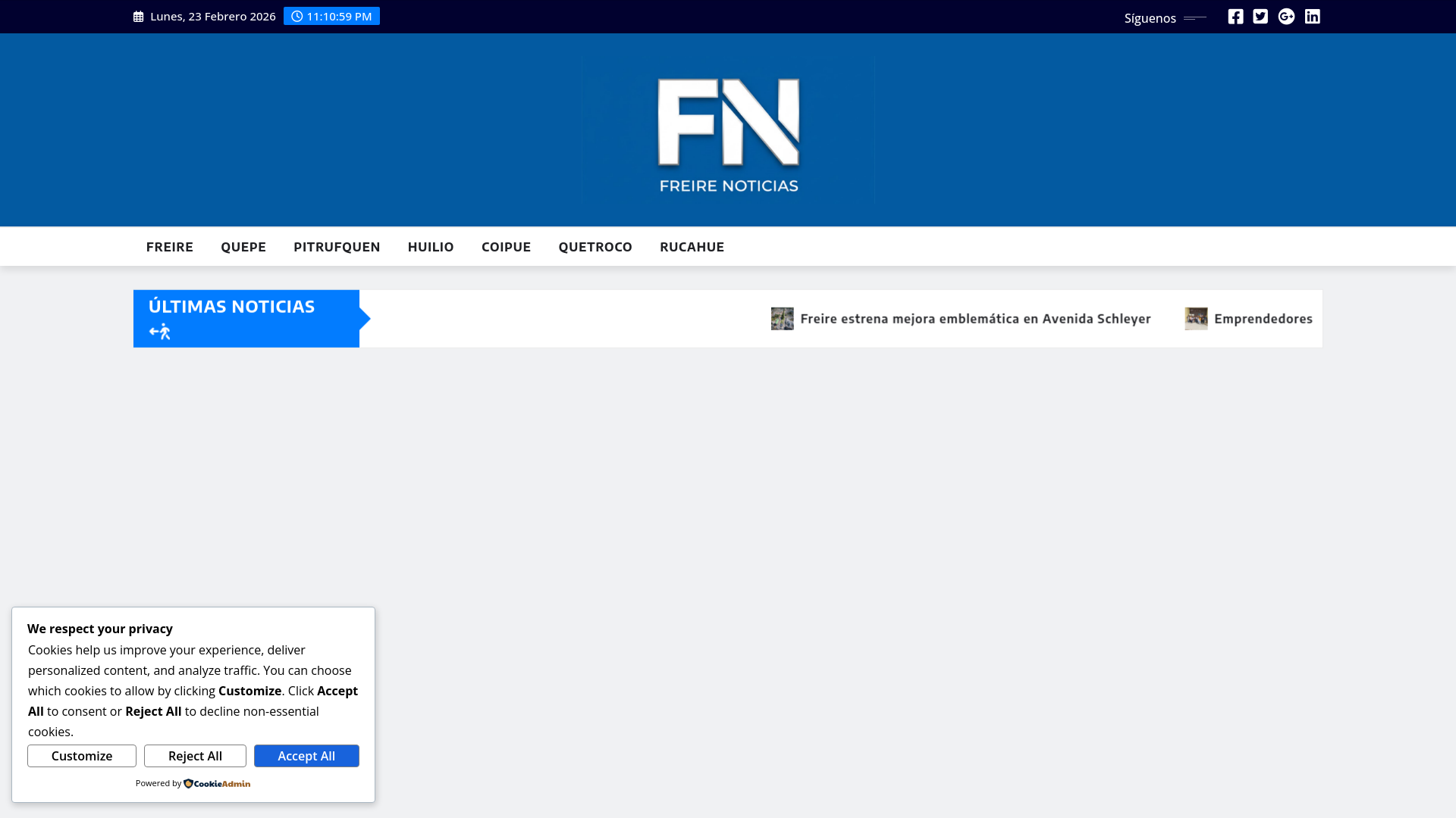 website screenshot of https://freirenoticias.cl/