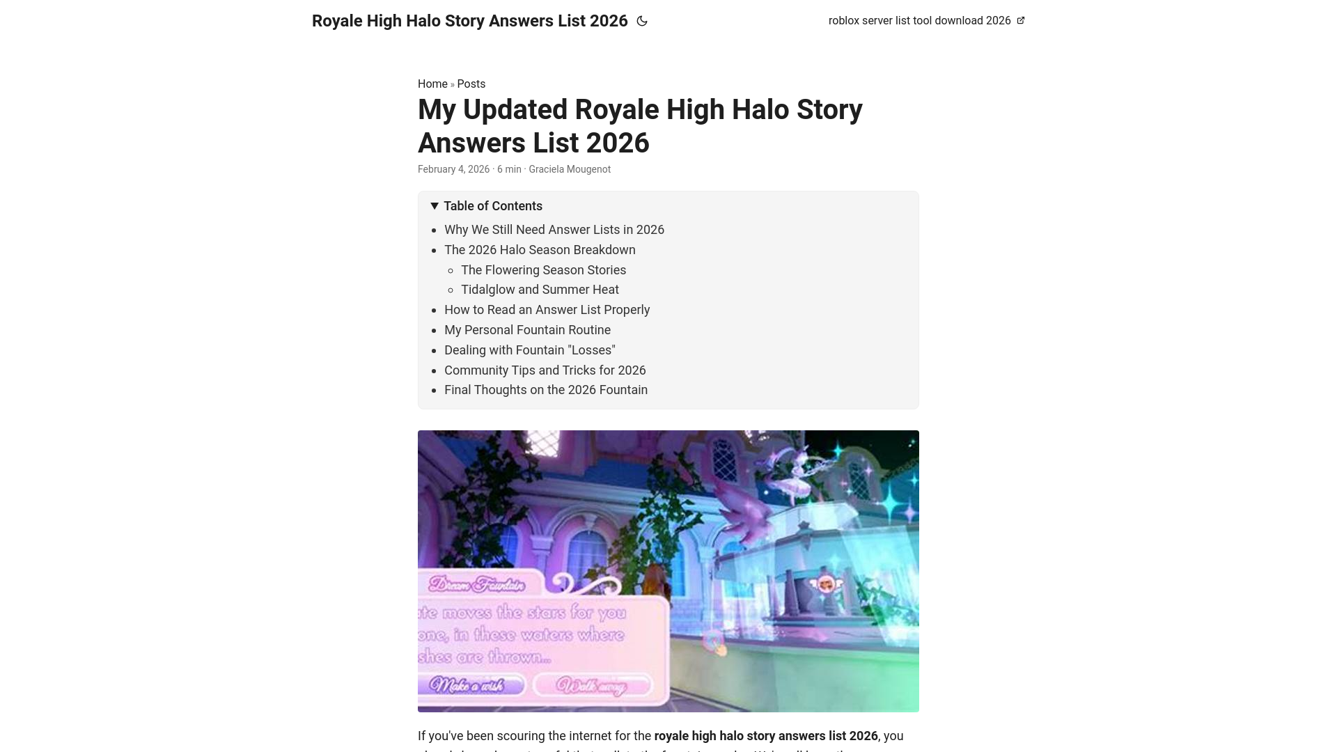 website screenshot of https://royale-high-halo-story-answers-list-2026.pages.dev/