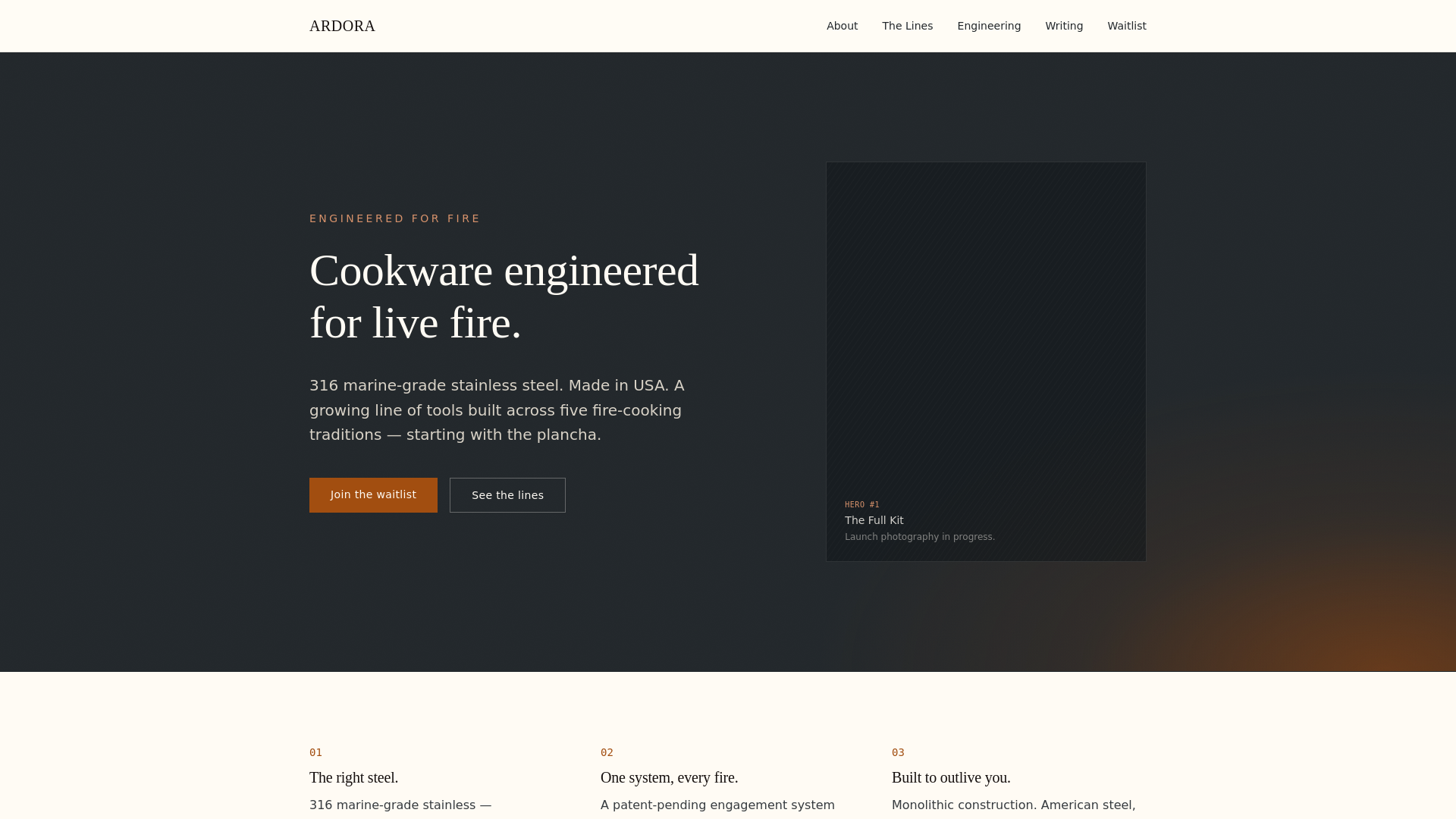 website screenshot of https://ardoracookware.com/