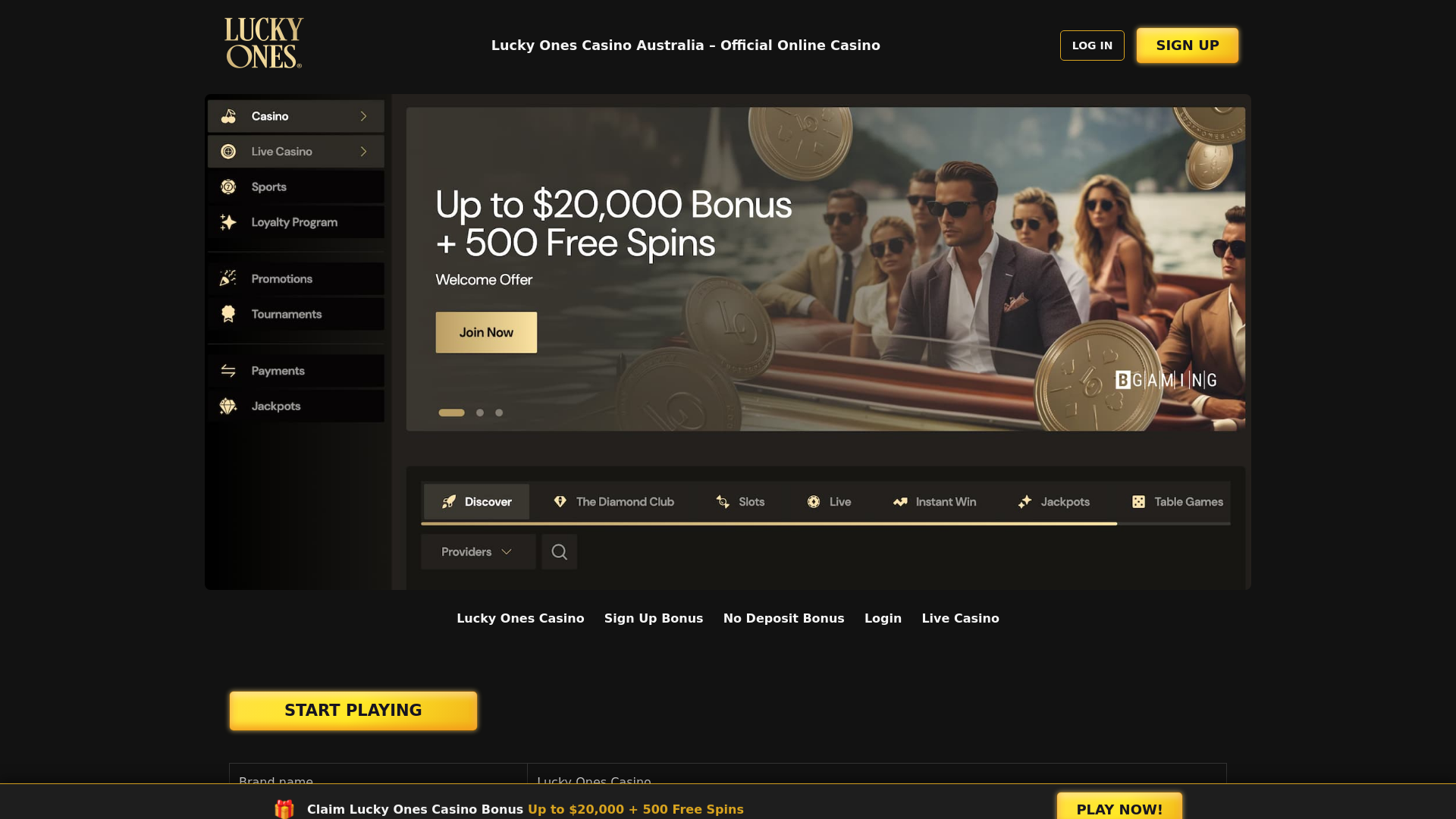 website screenshot of https://au-luckyonescasino-com.pages.dev/