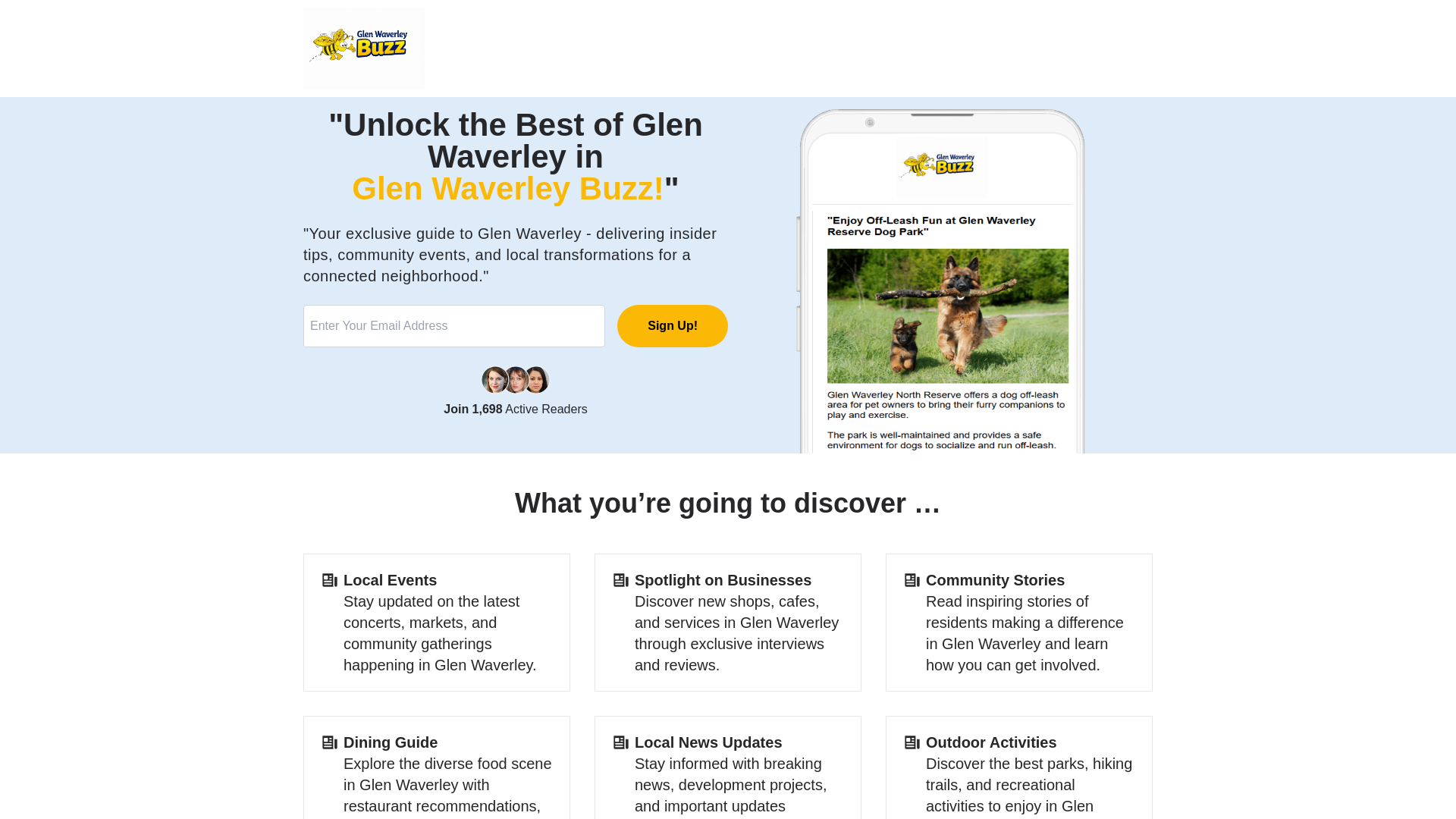 website screenshot of https://glenwaverley.buzz/