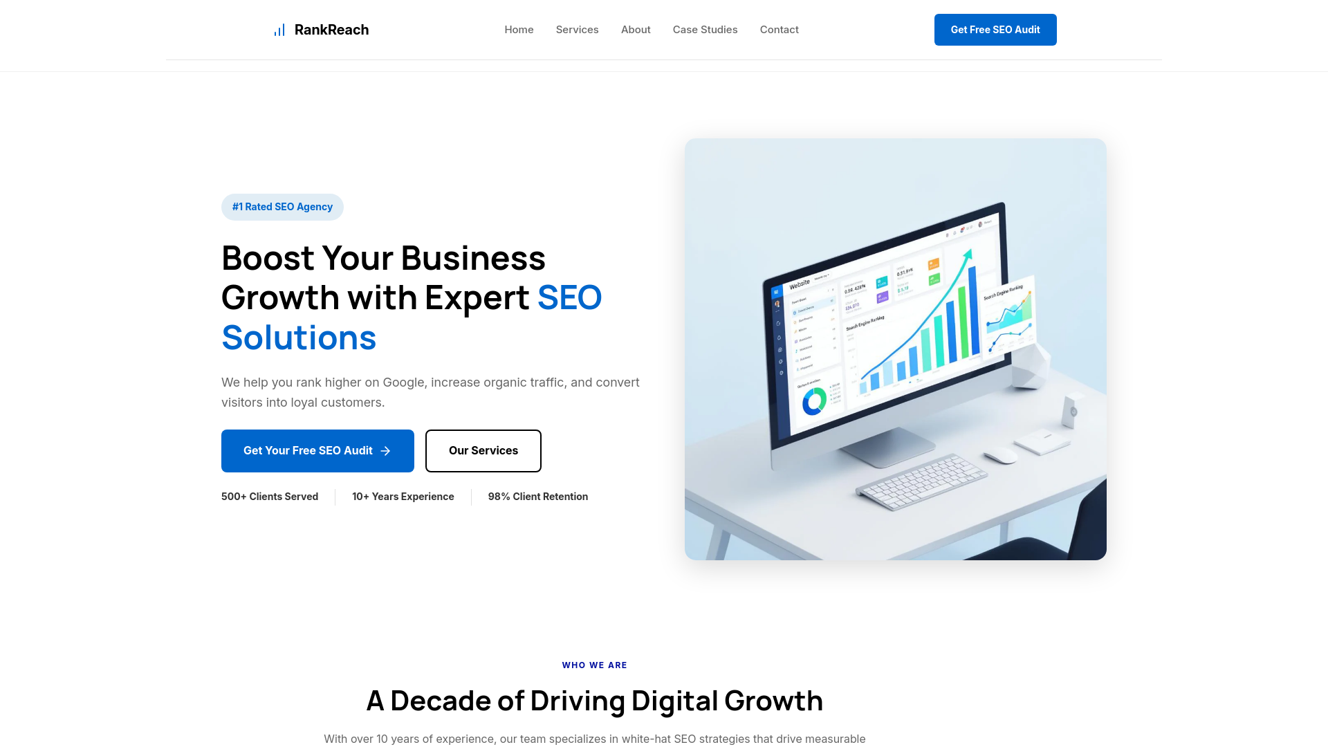 website screenshot of https://rankreach.digital/