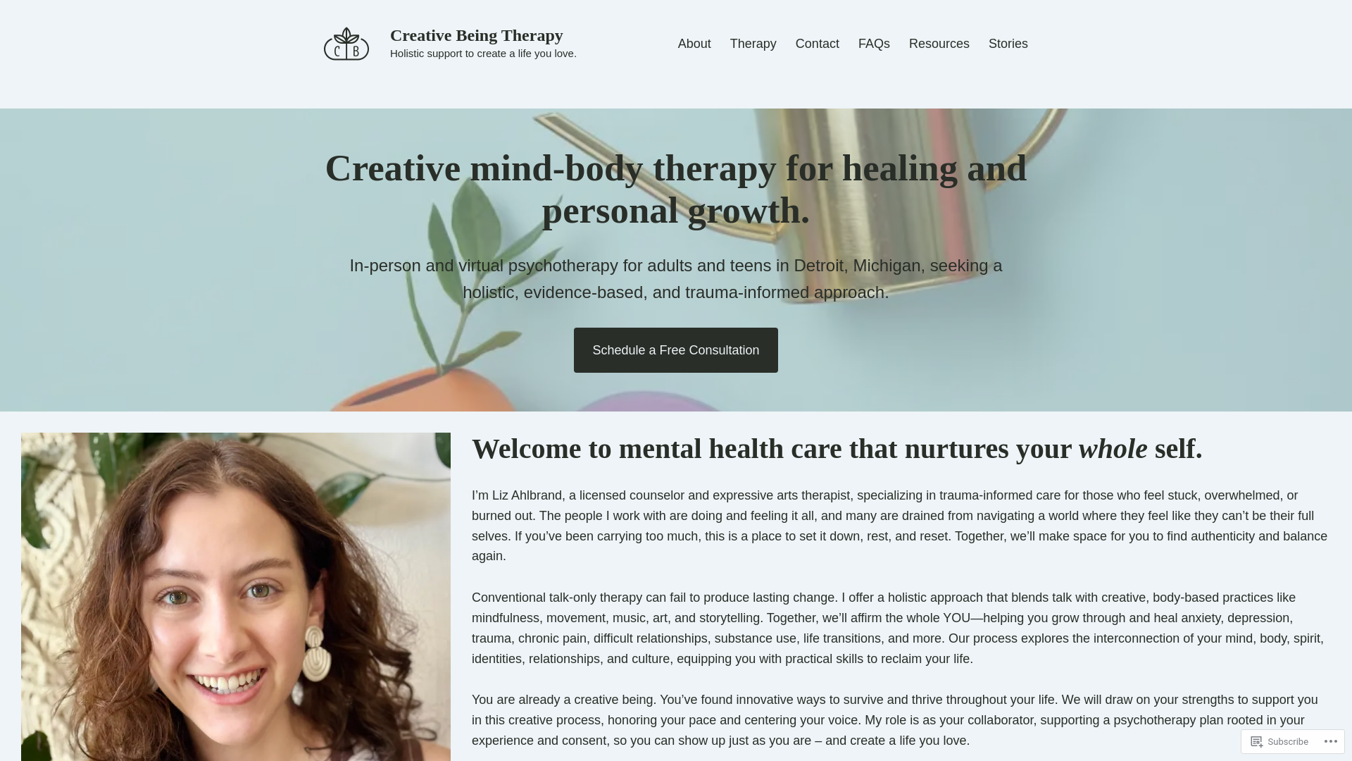 website screenshot of https://thiscreativebeing.com/