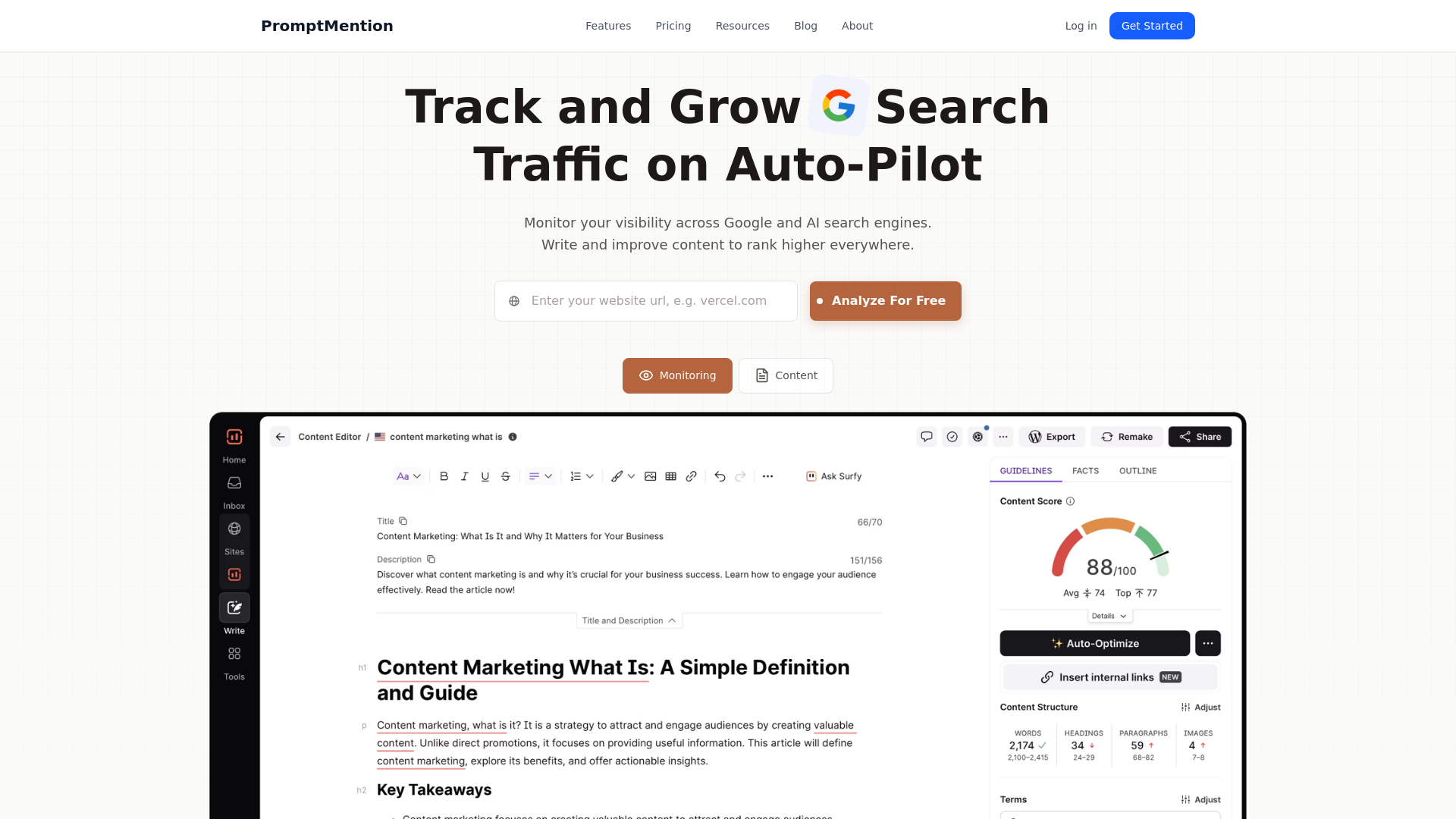 website screenshot of https://promptmention-web.pages.dev/