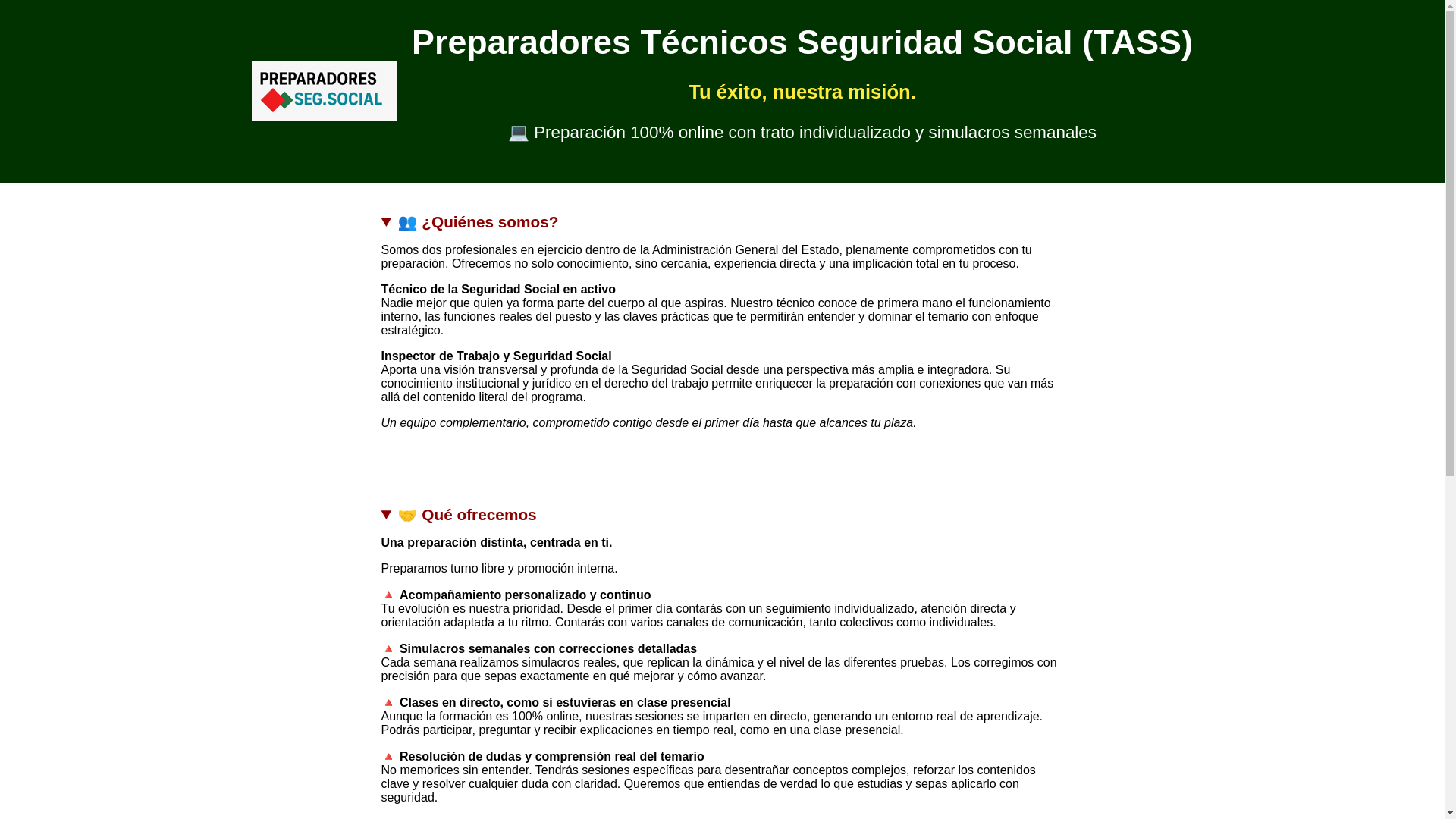 website screenshot of https://preparadoresseguridadsocial.com/