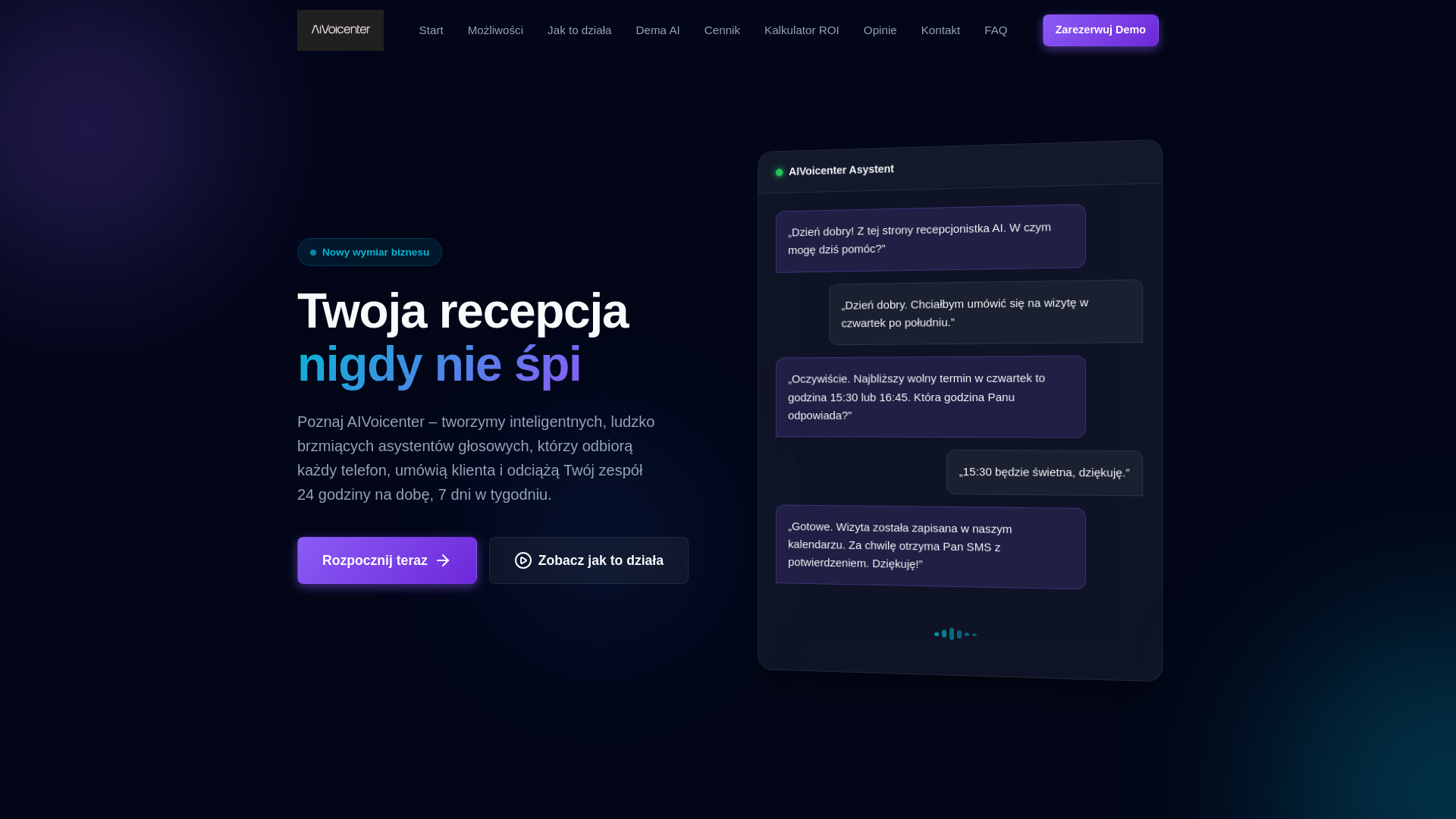 website screenshot of https://aivoicenter.pl
