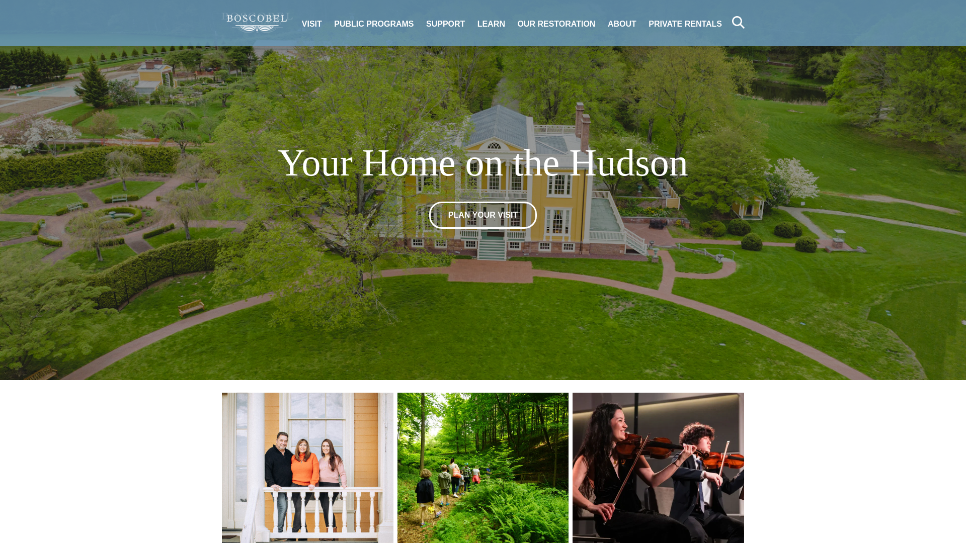 website screenshot of https://www.boscobel.org/