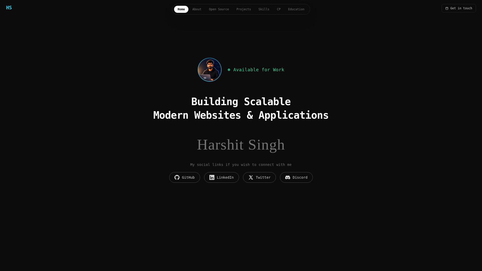 website screenshot of https://harshitcodes.dev/
