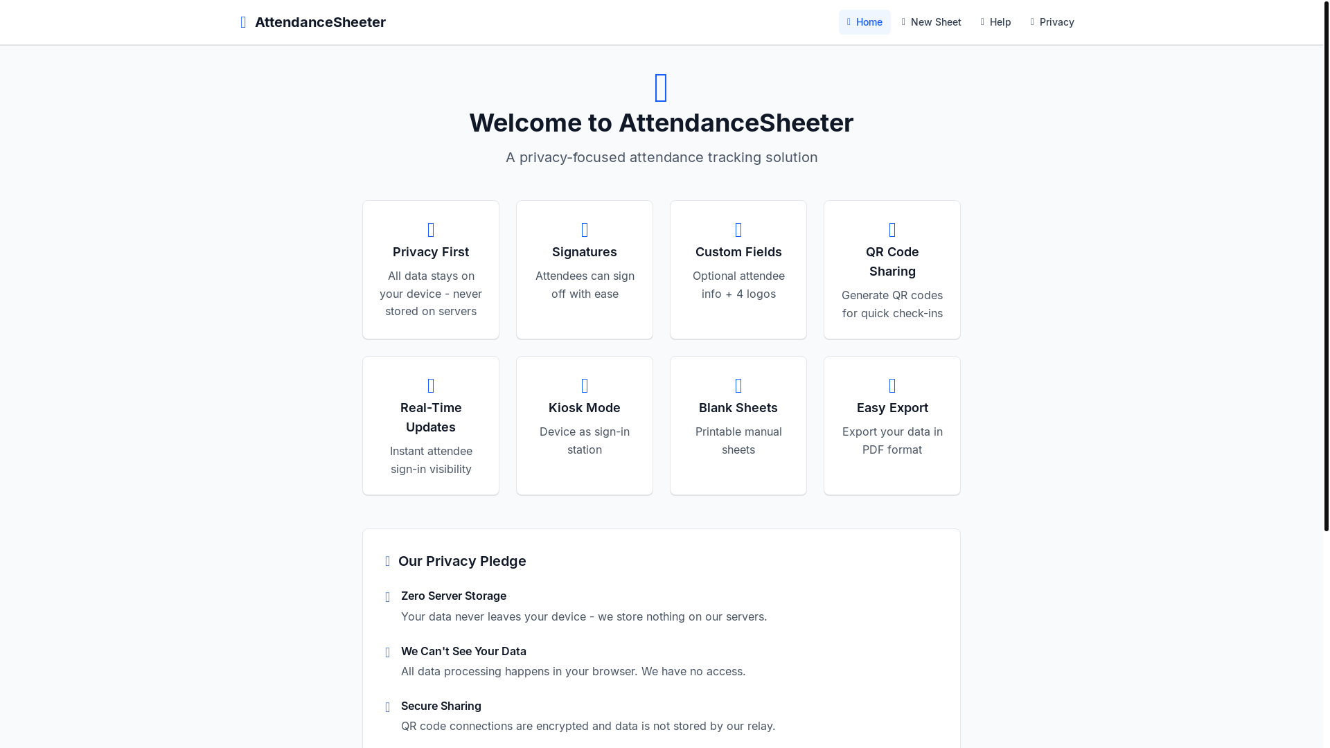 website screenshot of https://attendancesheeter.pages.dev/