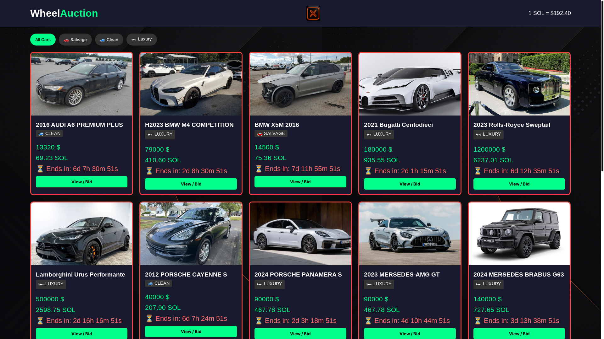website screenshot of https://wheelauction.org/