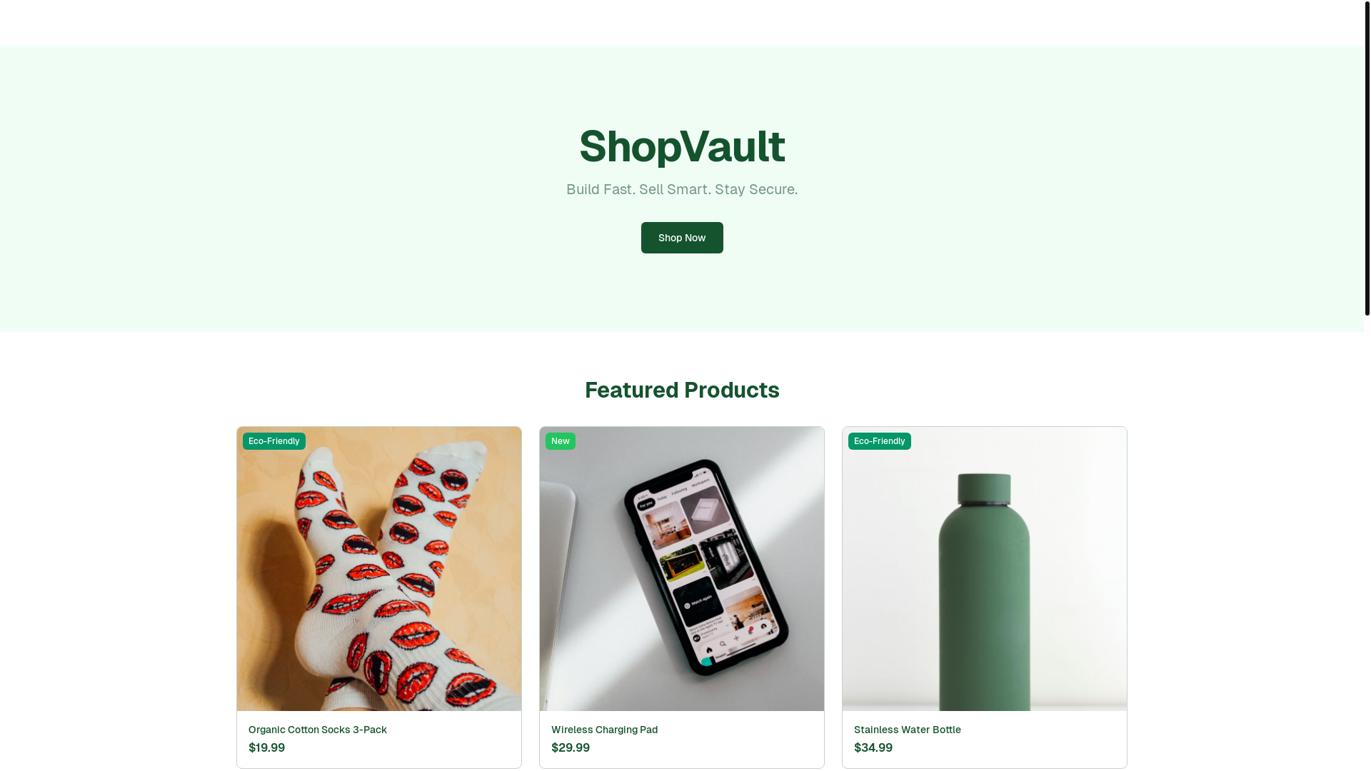 website screenshot of https://shopvault.dev/