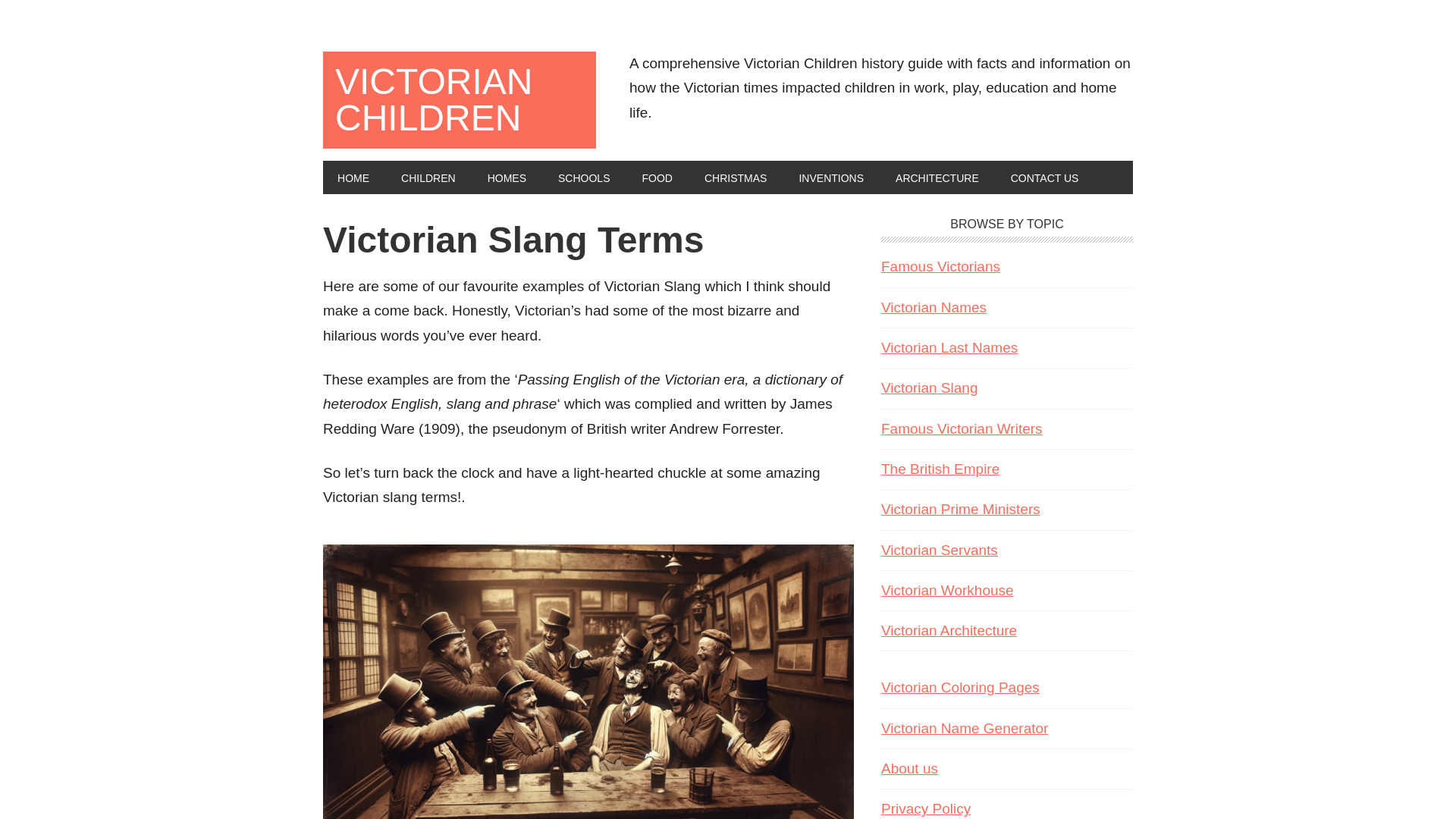 website screenshot of https://victorianchildren.org/victorian-slang-terms