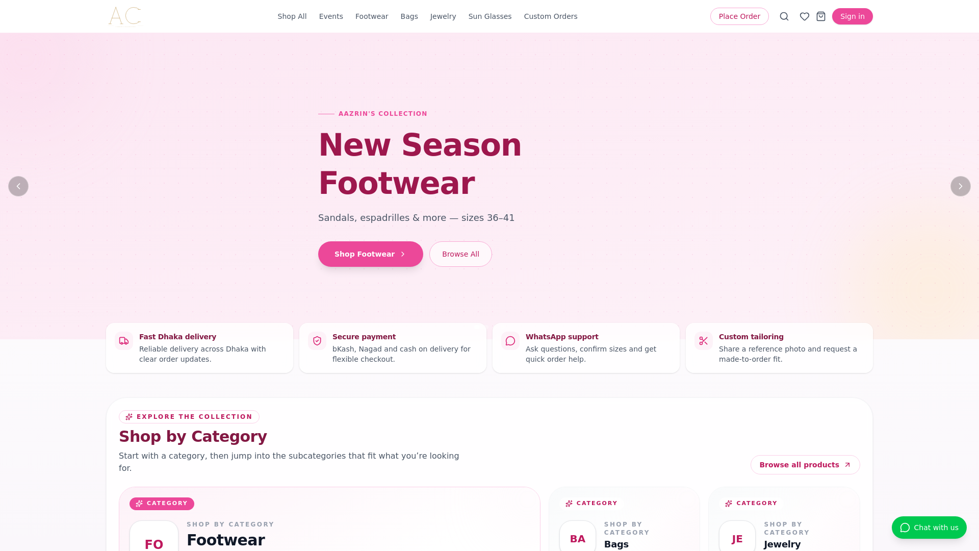 website screenshot of https://aazrinscollection.store/