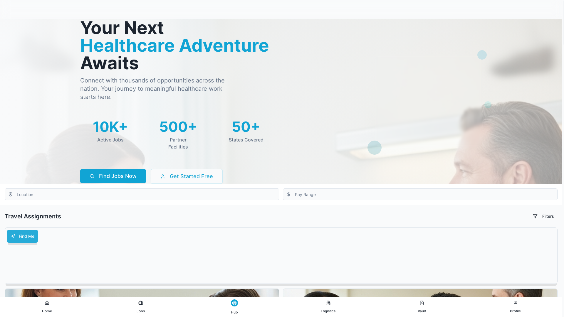 website screenshot of https://nomadhealthcarehub.app/