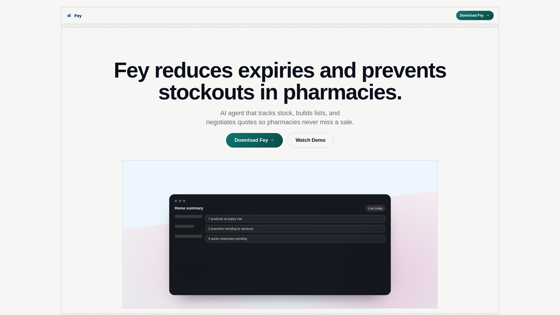 website screenshot of https://fey-landing.pages.dev/