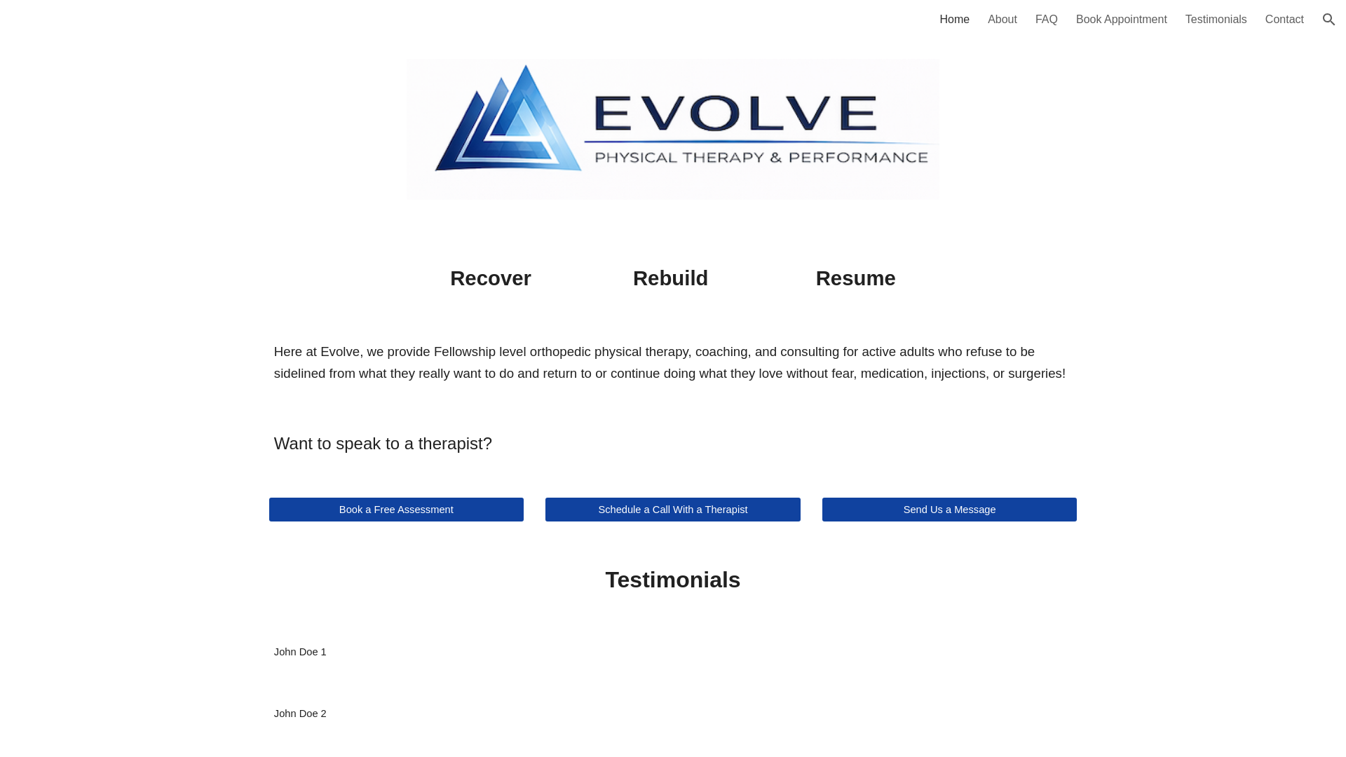 website screenshot of https://evolveptperform.com/