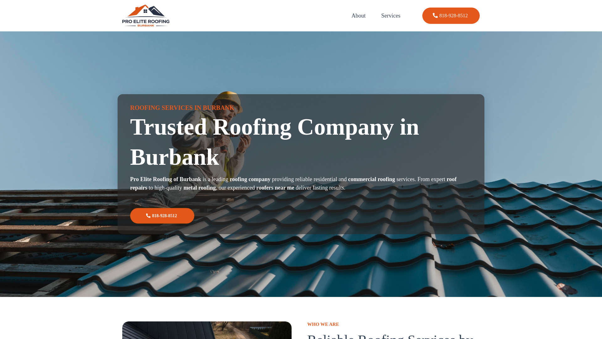 website screenshot of https://proeliteroofingburbank.com/