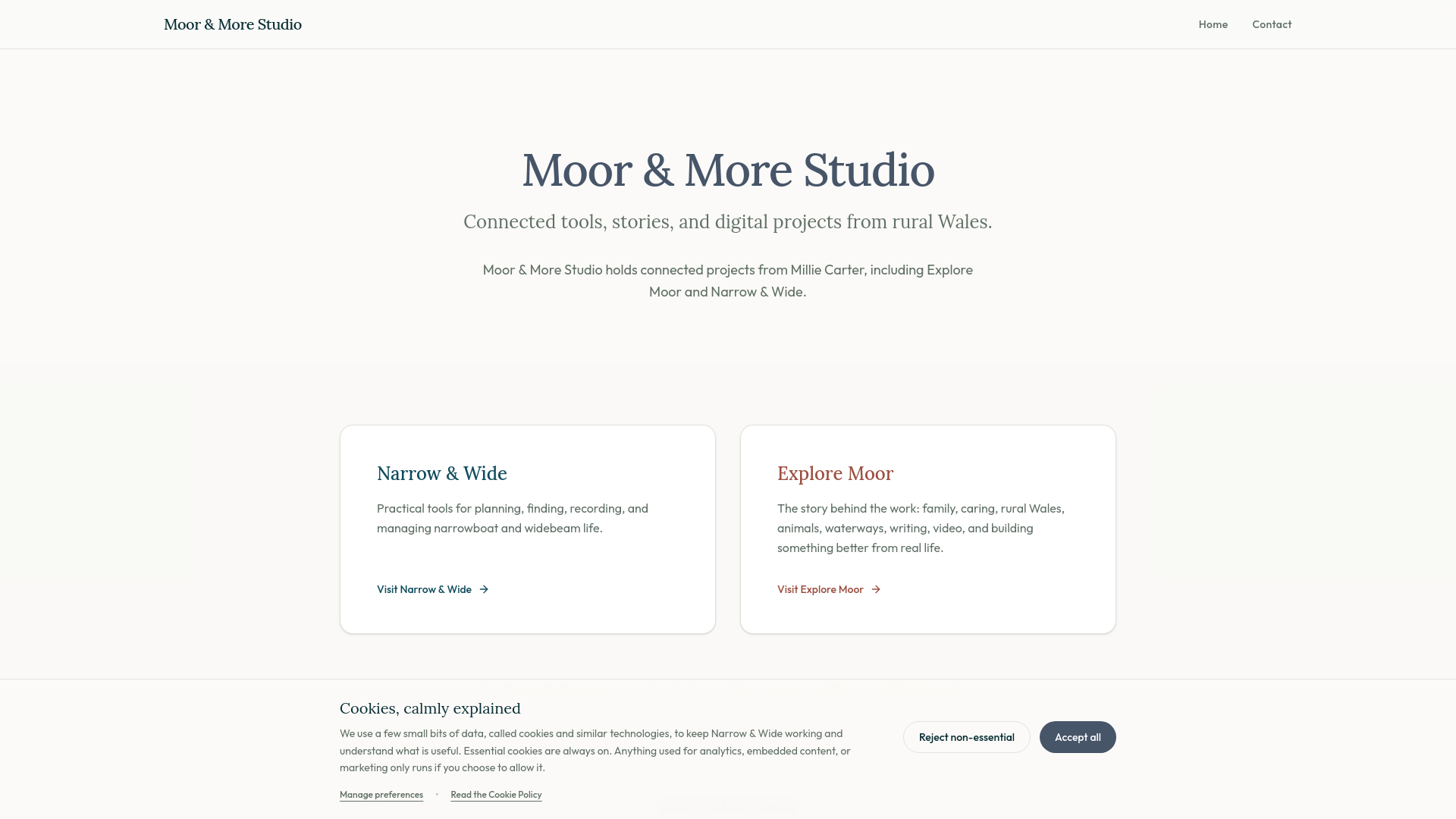 website screenshot of https://moorandmorestudio.co.uk/
