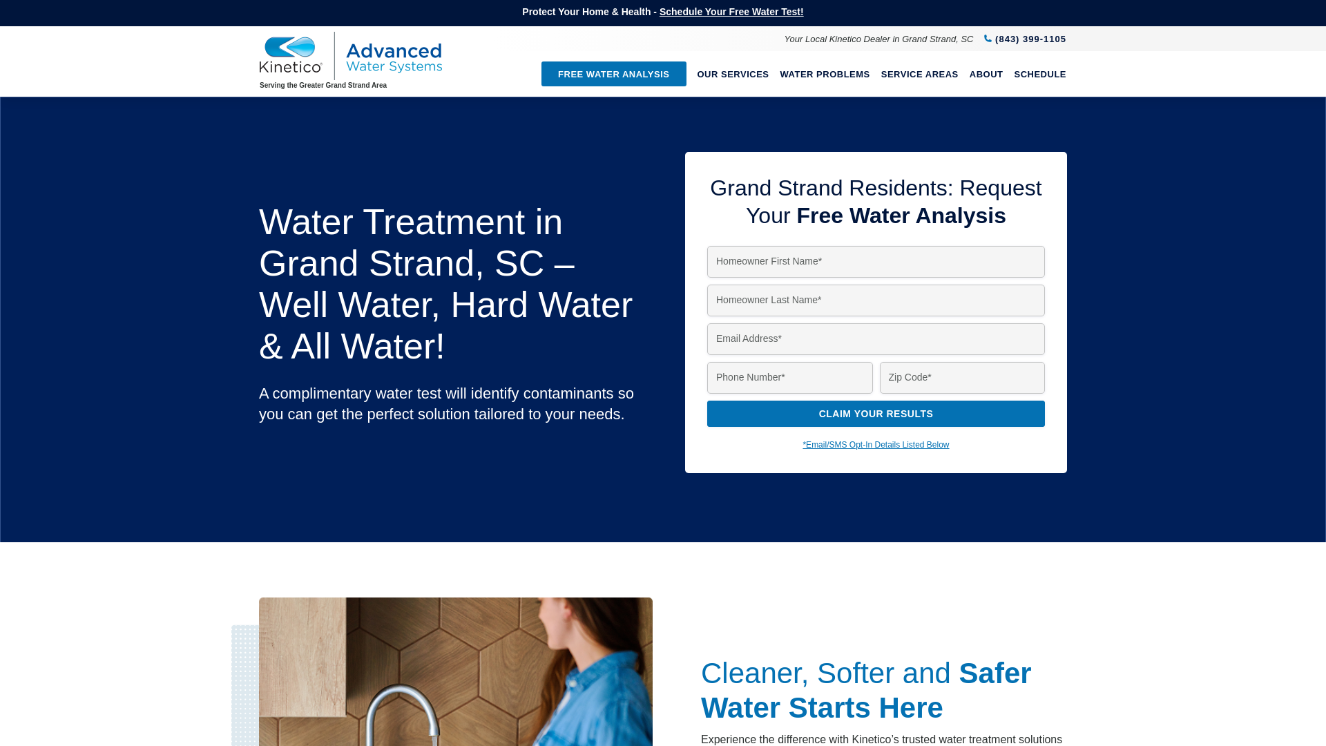 website screenshot of https://kineticowatermyrtlebeach.com