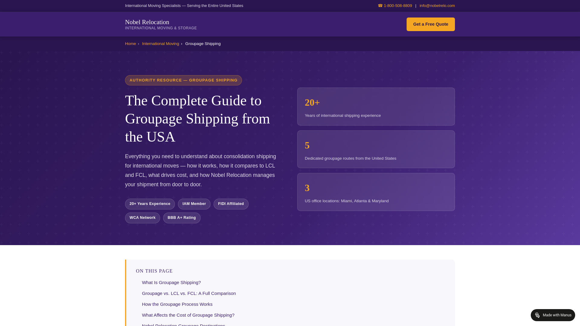 website screenshot of https://groupageshippingusa.com/