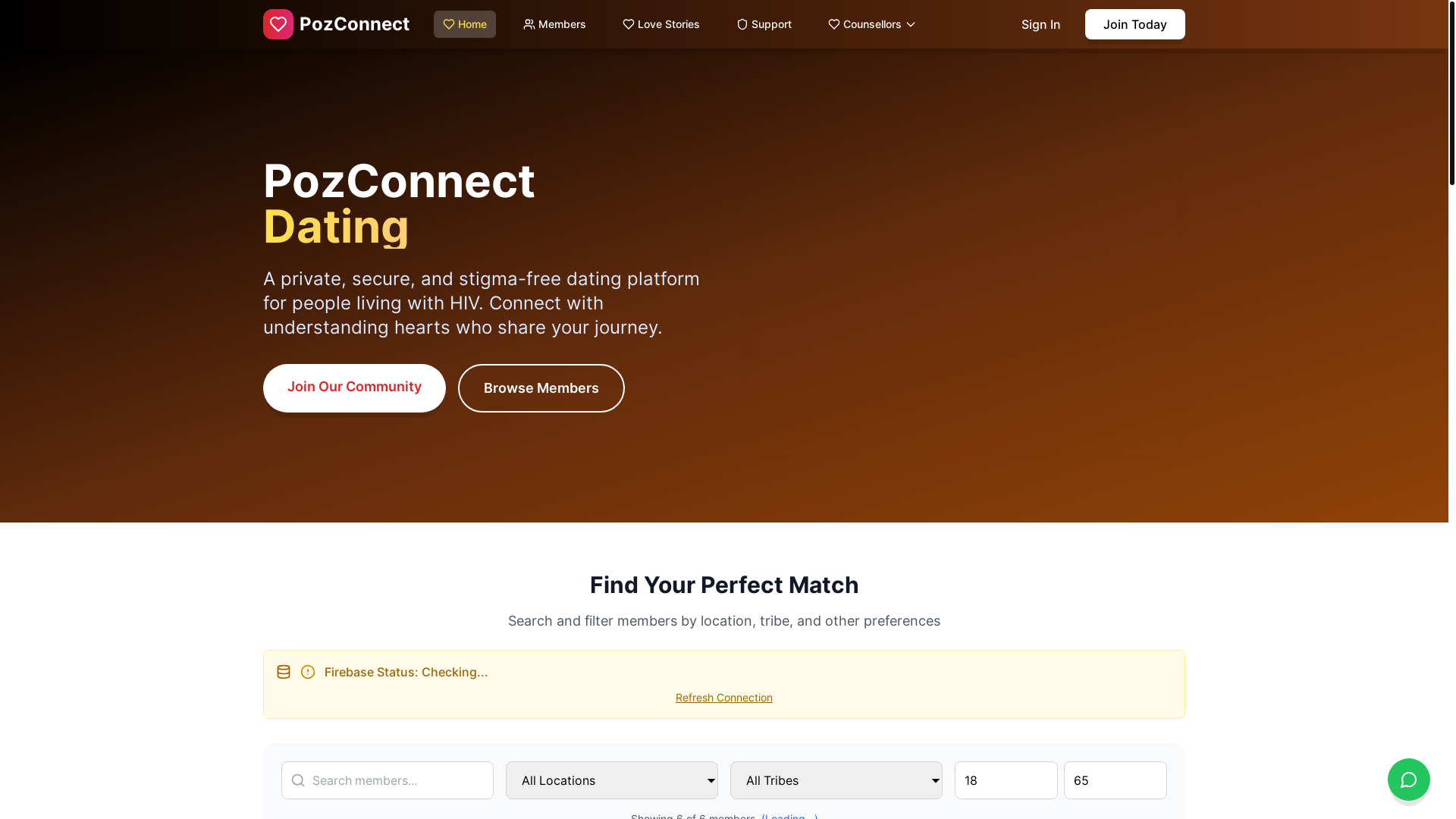 website screenshot of https://pozconnect.org/