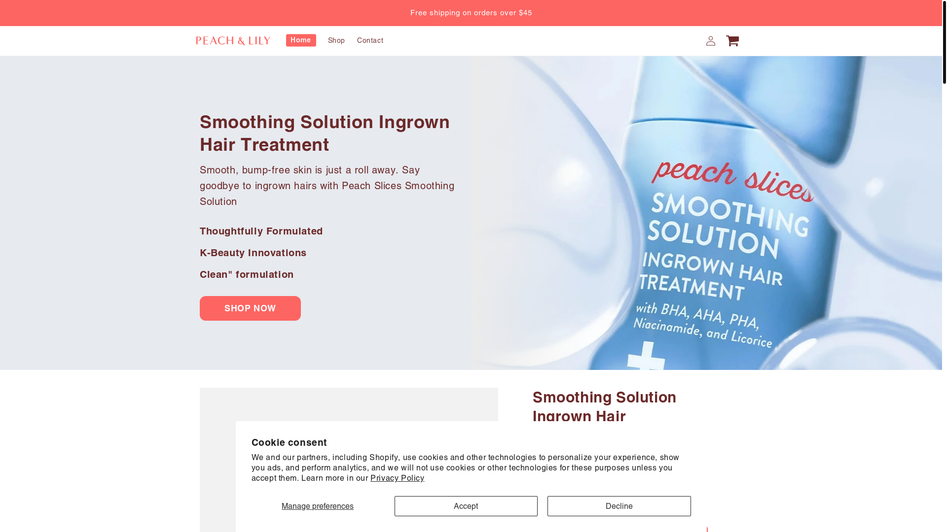 website screenshot of https://peachandlilys.shop/