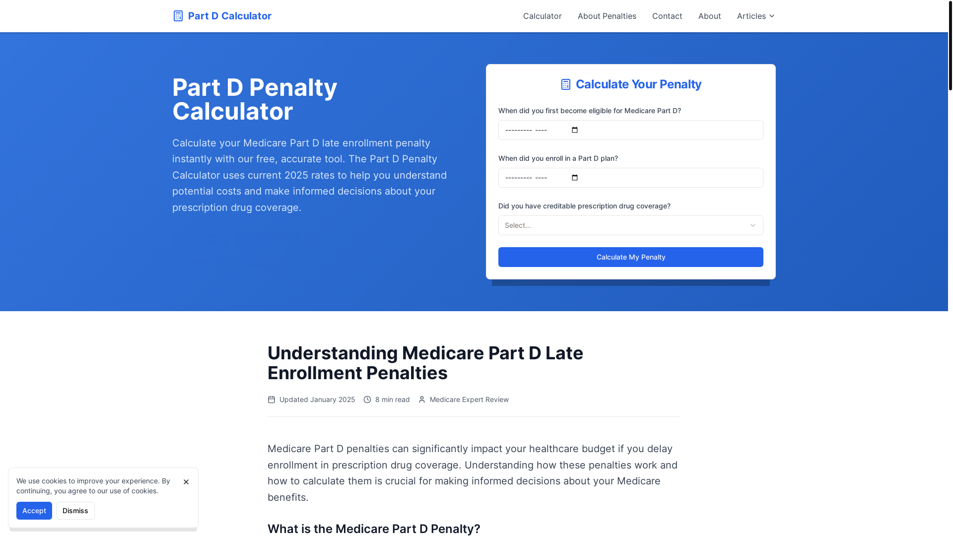 website screenshot of https://partdpenaltycalculator.pages.dev/