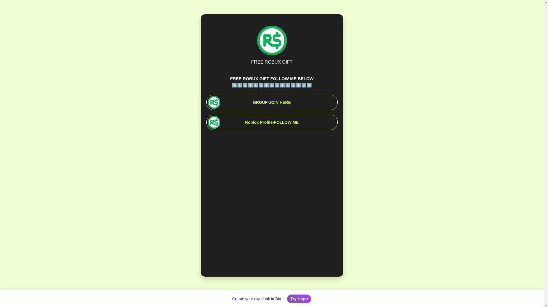 website screenshot of https://www.hopp.bio/freerobuxgift