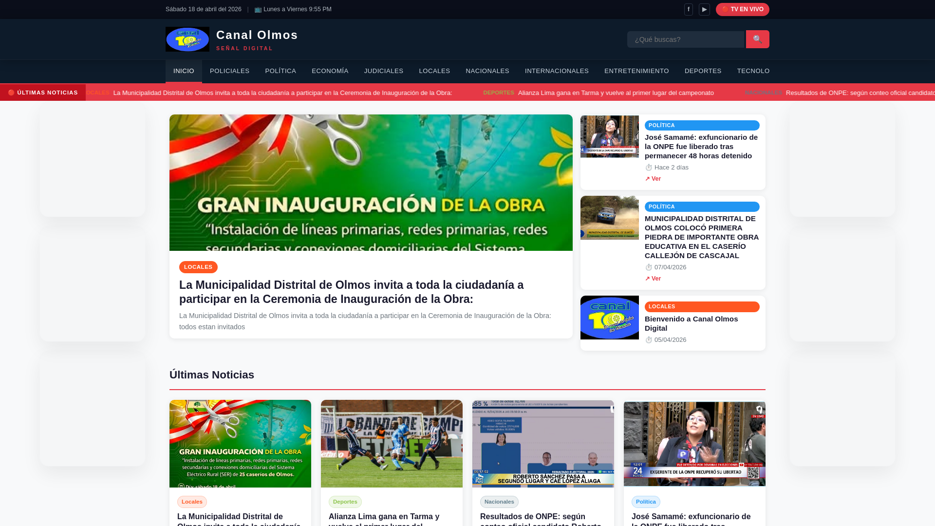 website screenshot of https://canalolmos.org.pe/