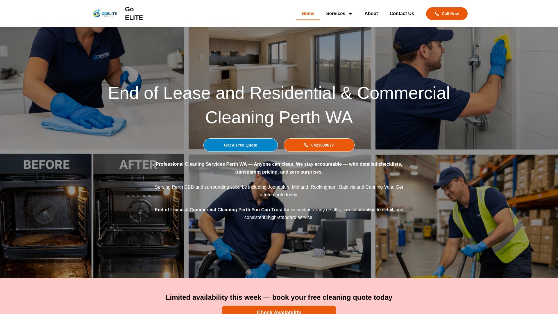website screenshot of https://goelitecleaning.com.au/