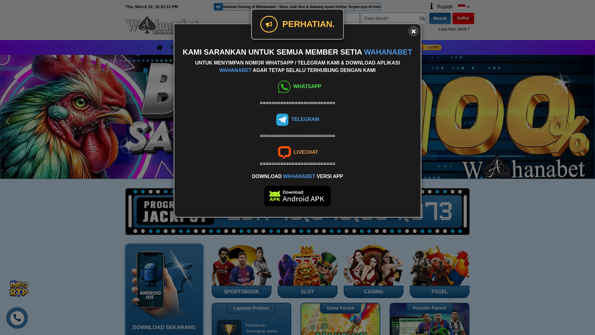 website screenshot of https://wahana-bet.live