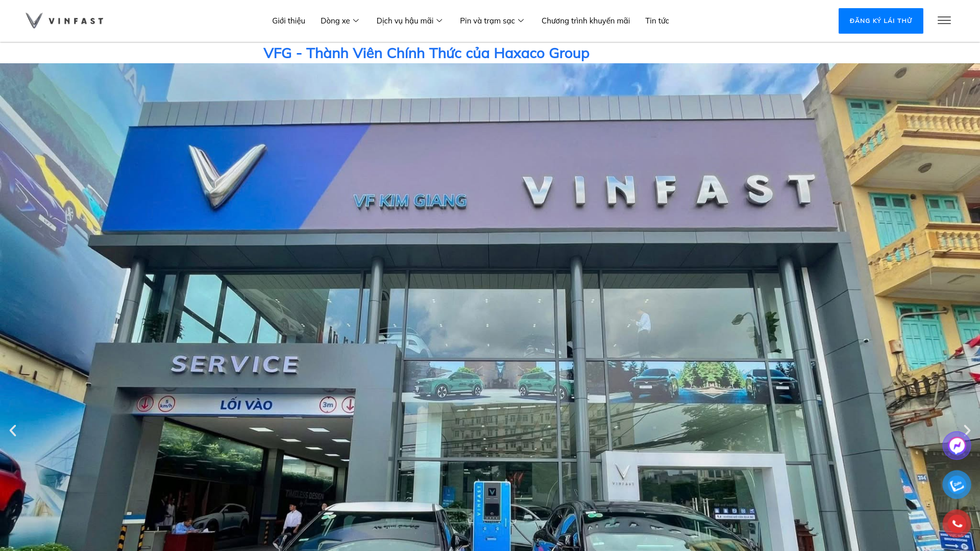 website screenshot of https://vinfastvfgkimgiang.com.vn/