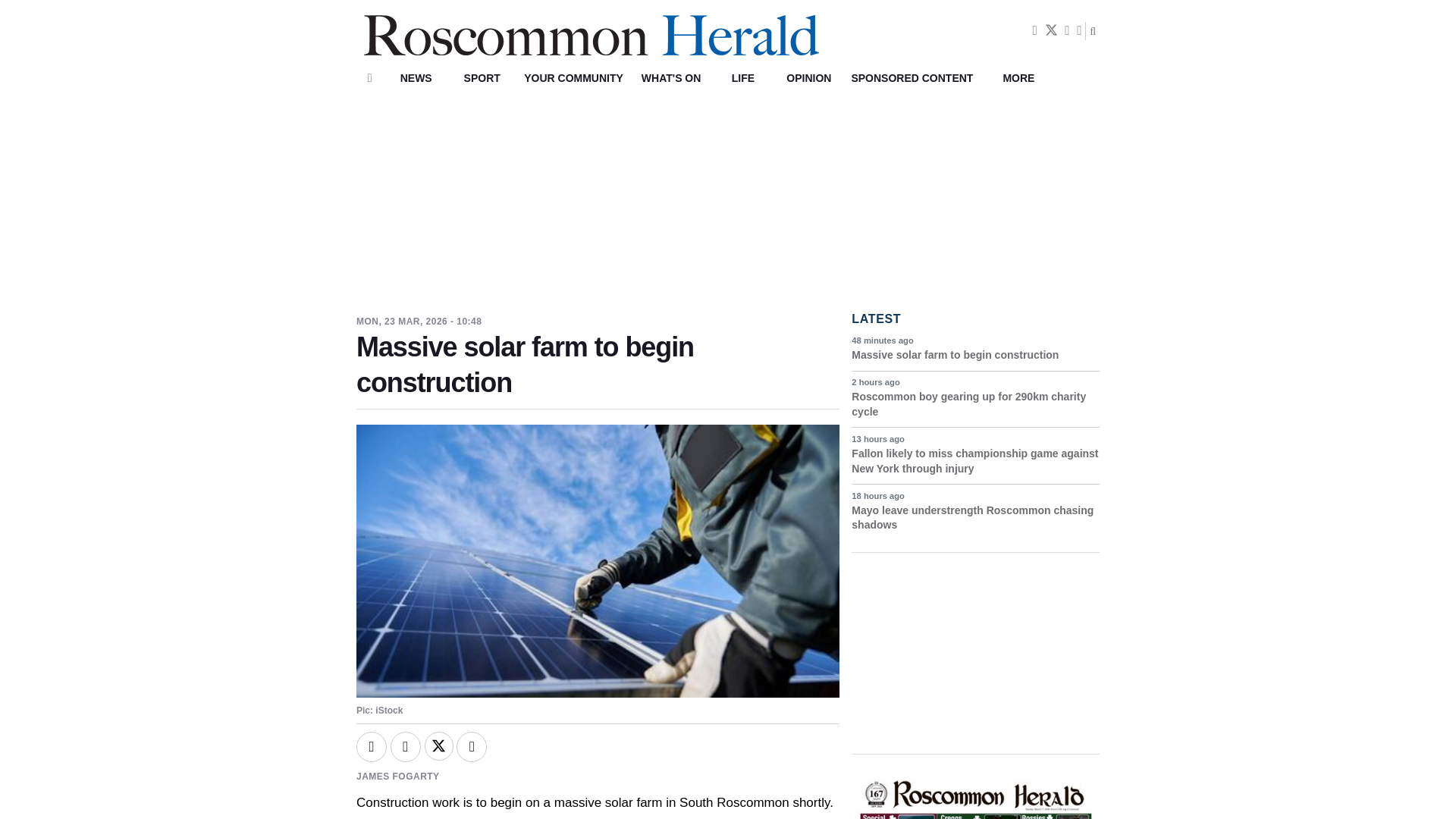 website screenshot of https://www.roscommonherald.ie/news/massive-solar-farm-to-begin-construction_arid-92033.html