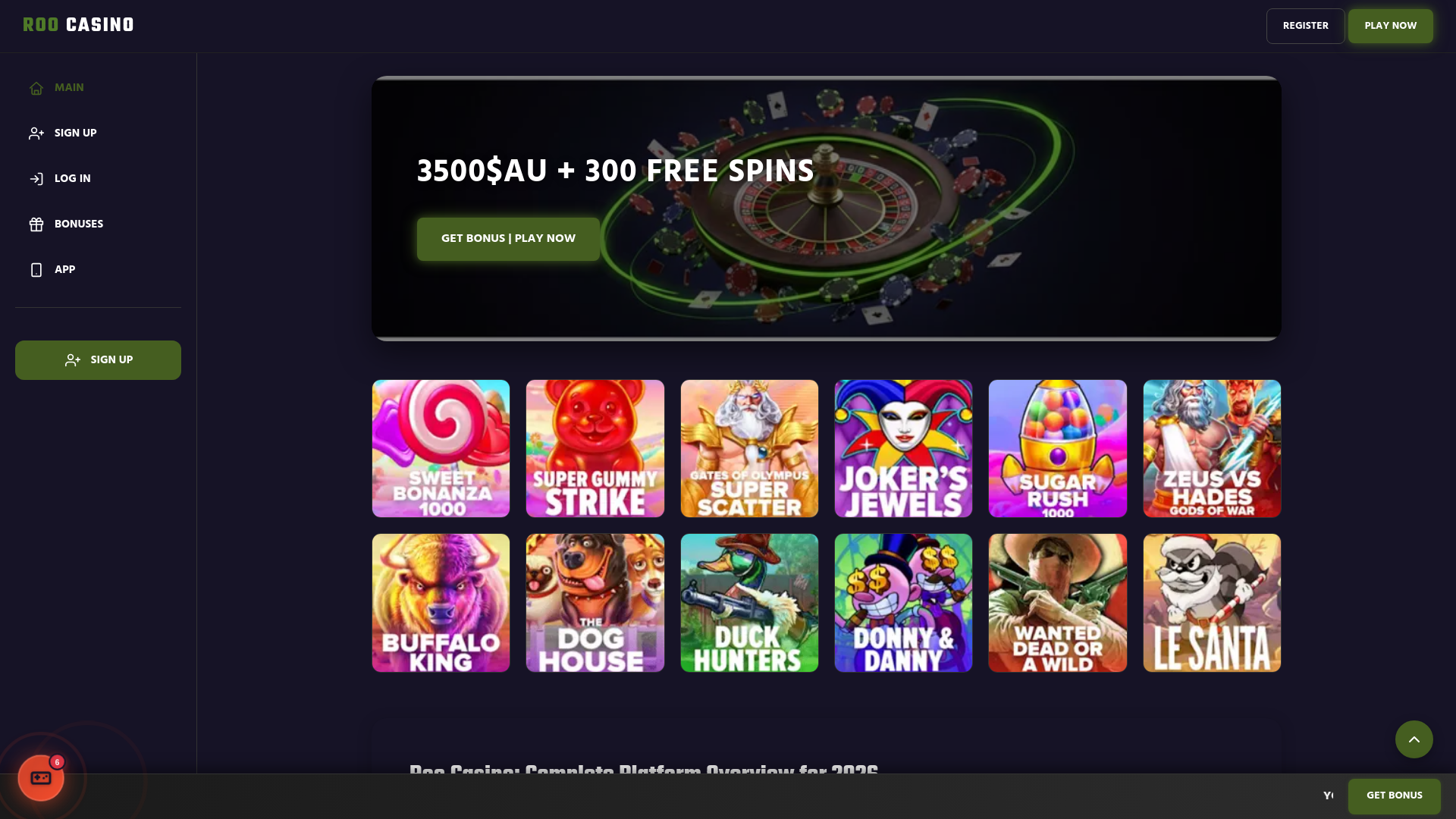 website screenshot of https://roocasinowin.com/