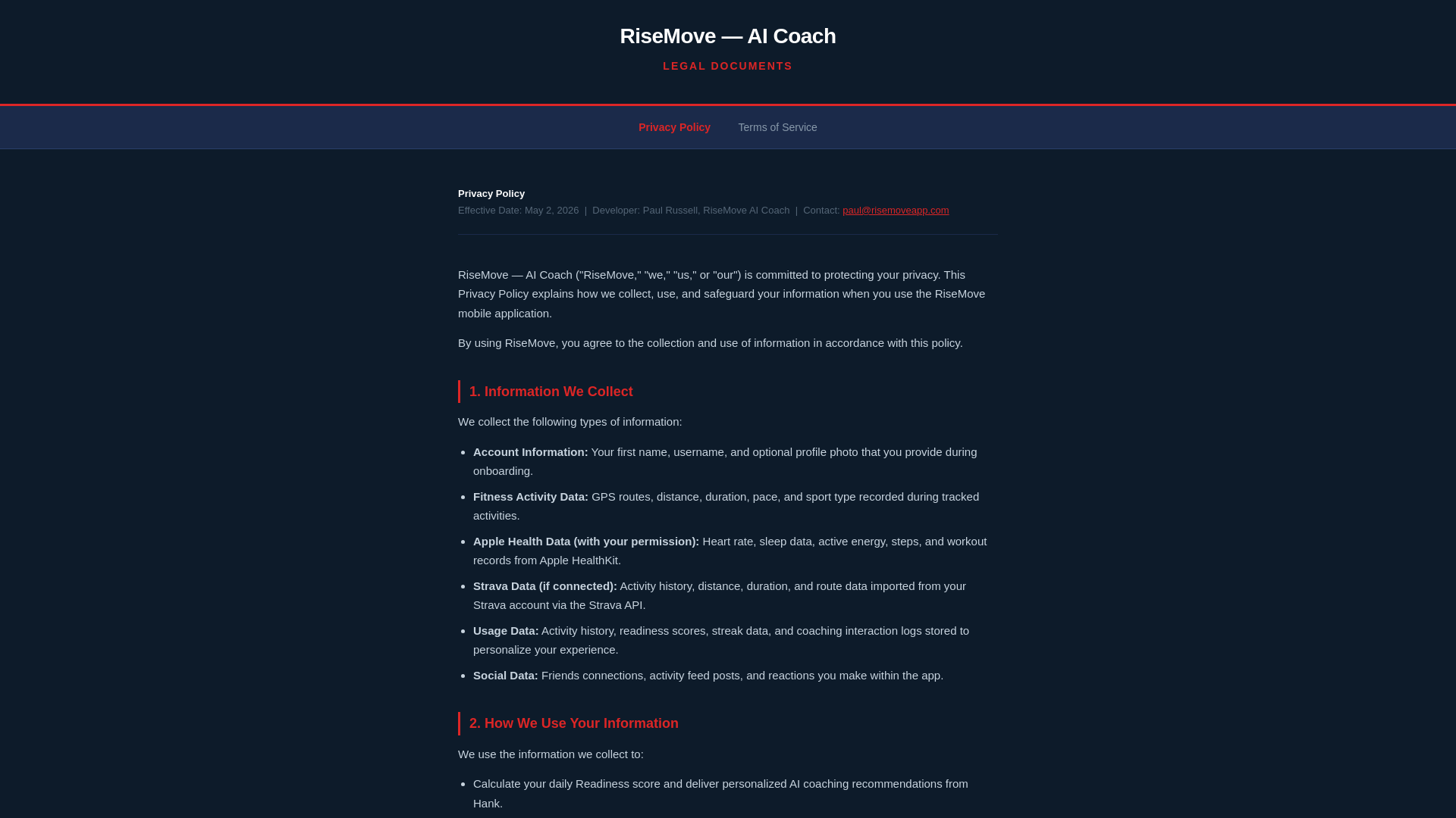 website screenshot of https://risemoveapp.com/