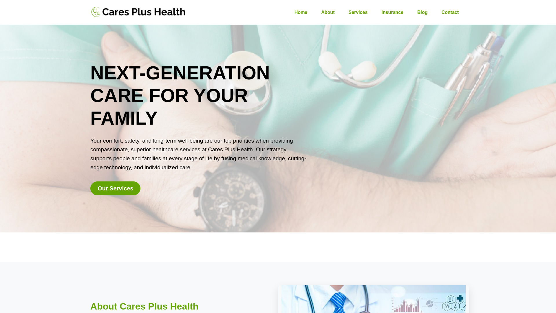 website screenshot of https://caresplushealth.com