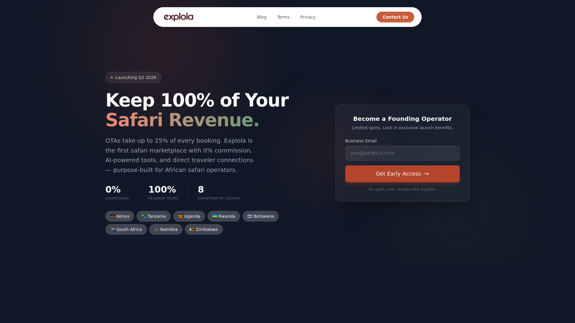 website screenshot of https://getexplola.com/