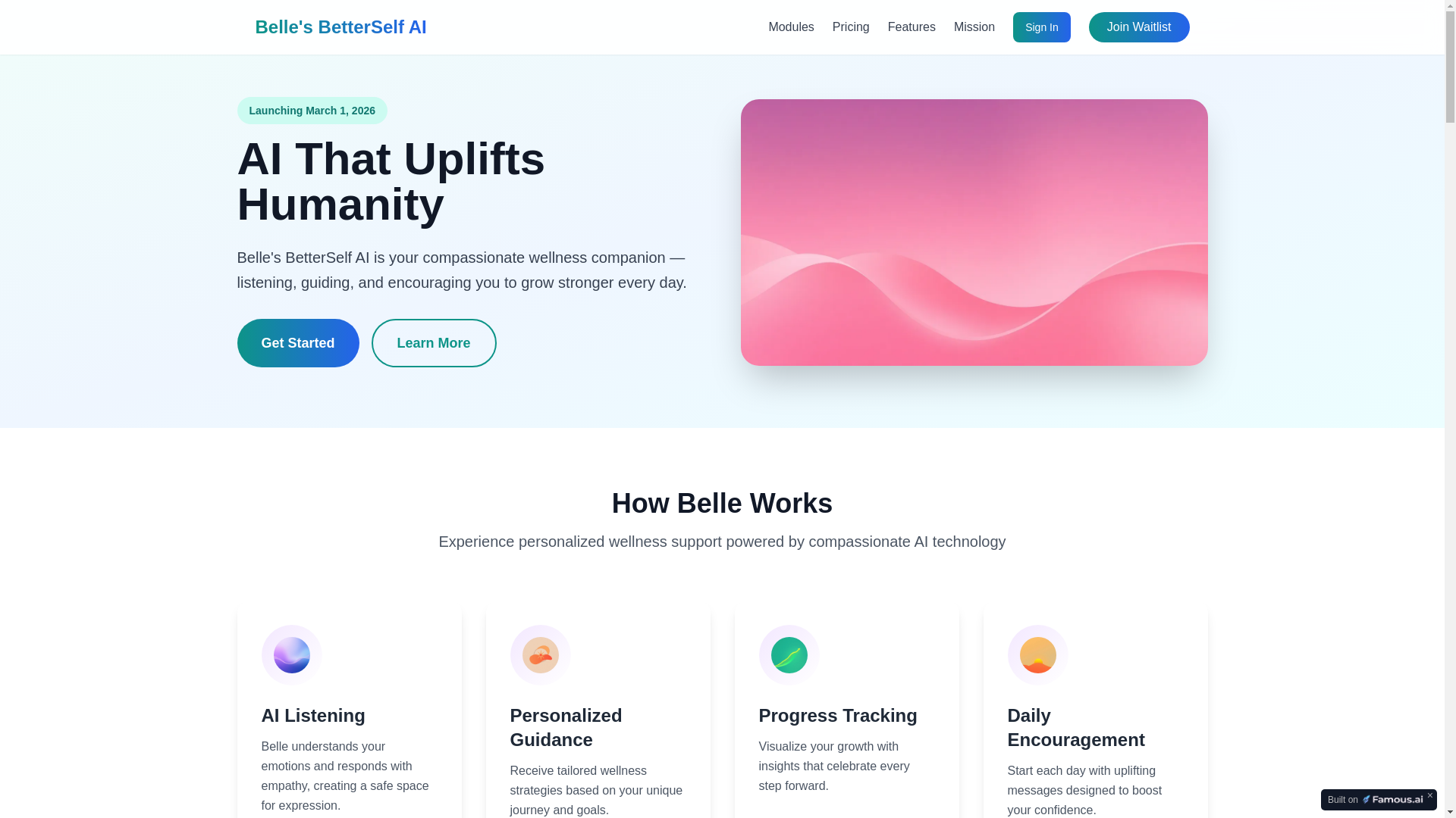 website screenshot of https://bellesbetterselfai.ai/