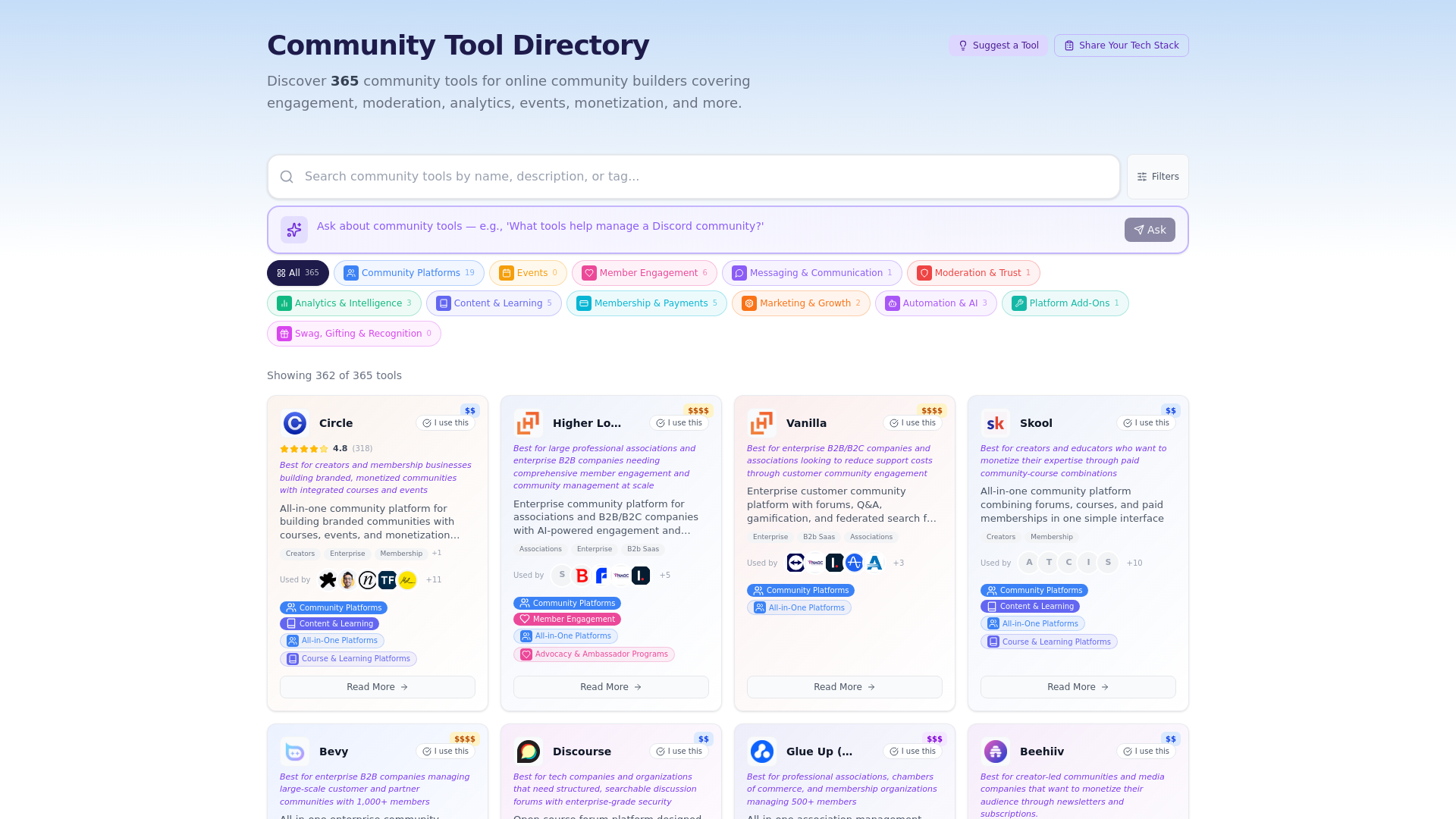 website screenshot of https://communitytools.ai/